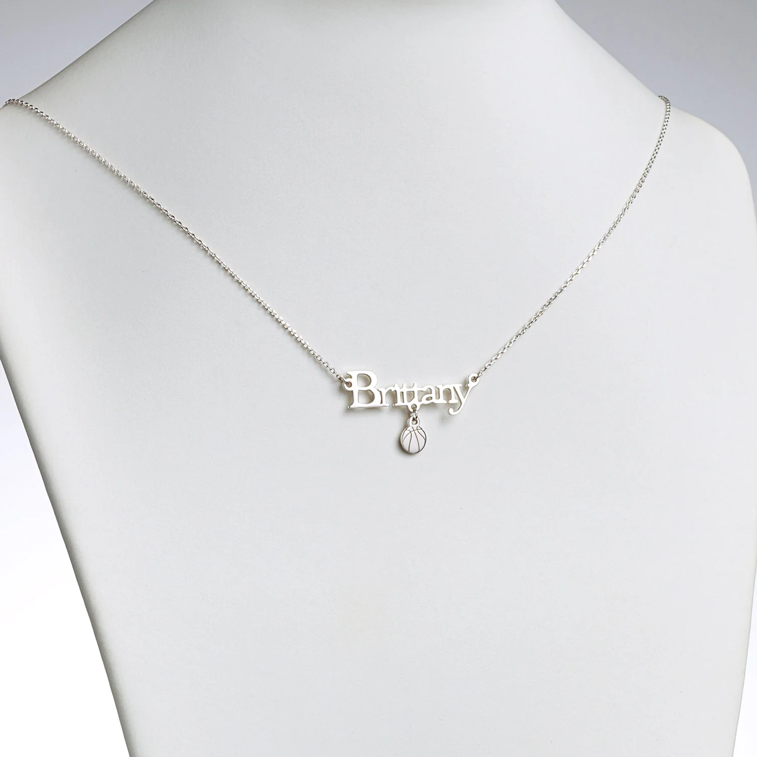 Sterling Silver Name with Basketball Charm Necklace - Image 2