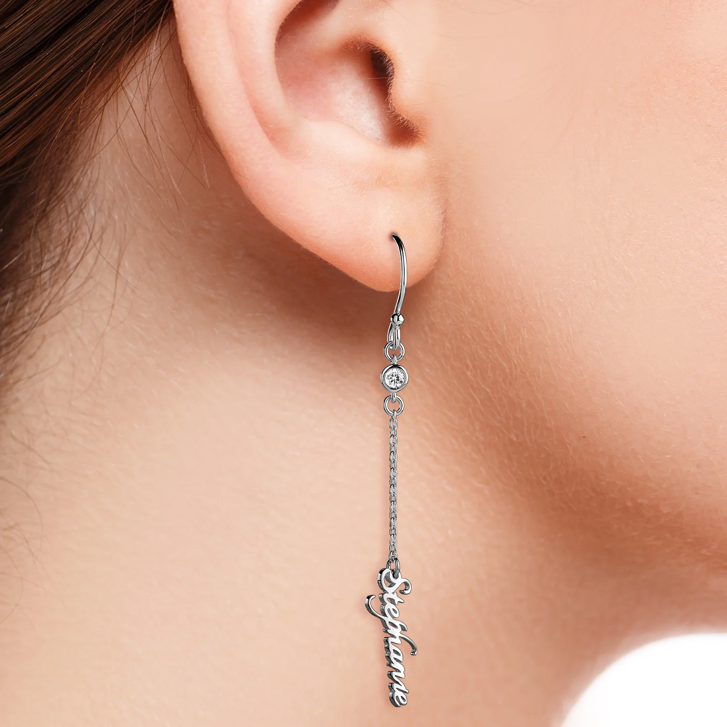 Sterling Silver Name with Birthstone Dangle Earring - Image 2
