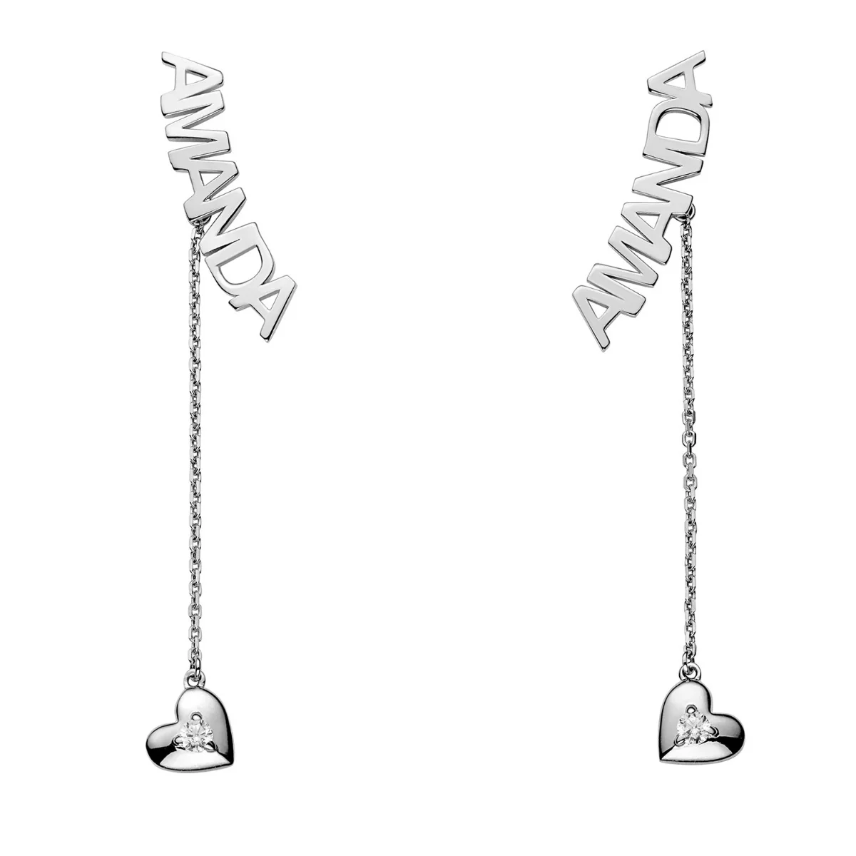 Sterling Silver Name with Birthstone Heart Dangle Crawler Earrings