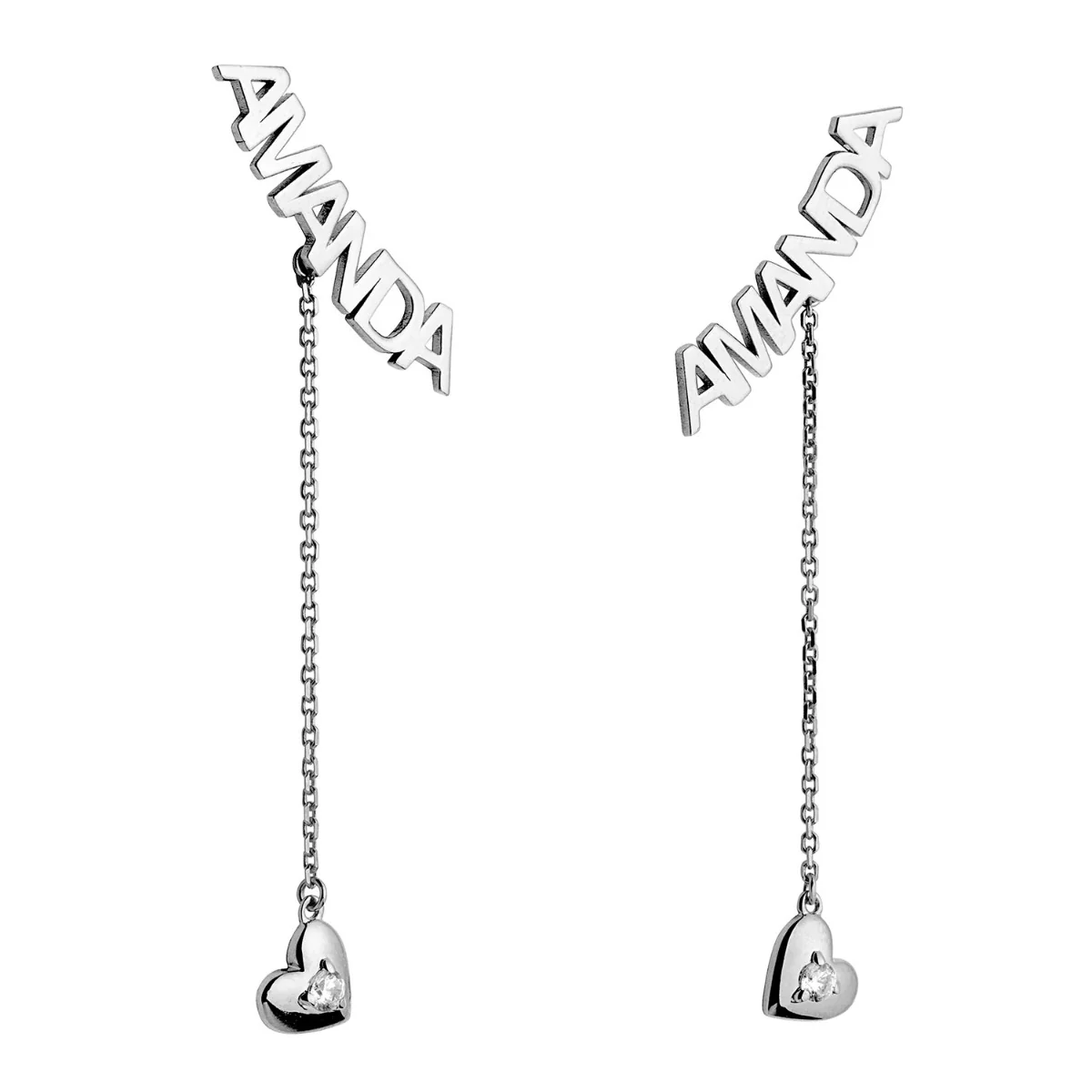 Sterling Silver Name with Birthstone Heart Dangle Crawler Earrings - Image 3