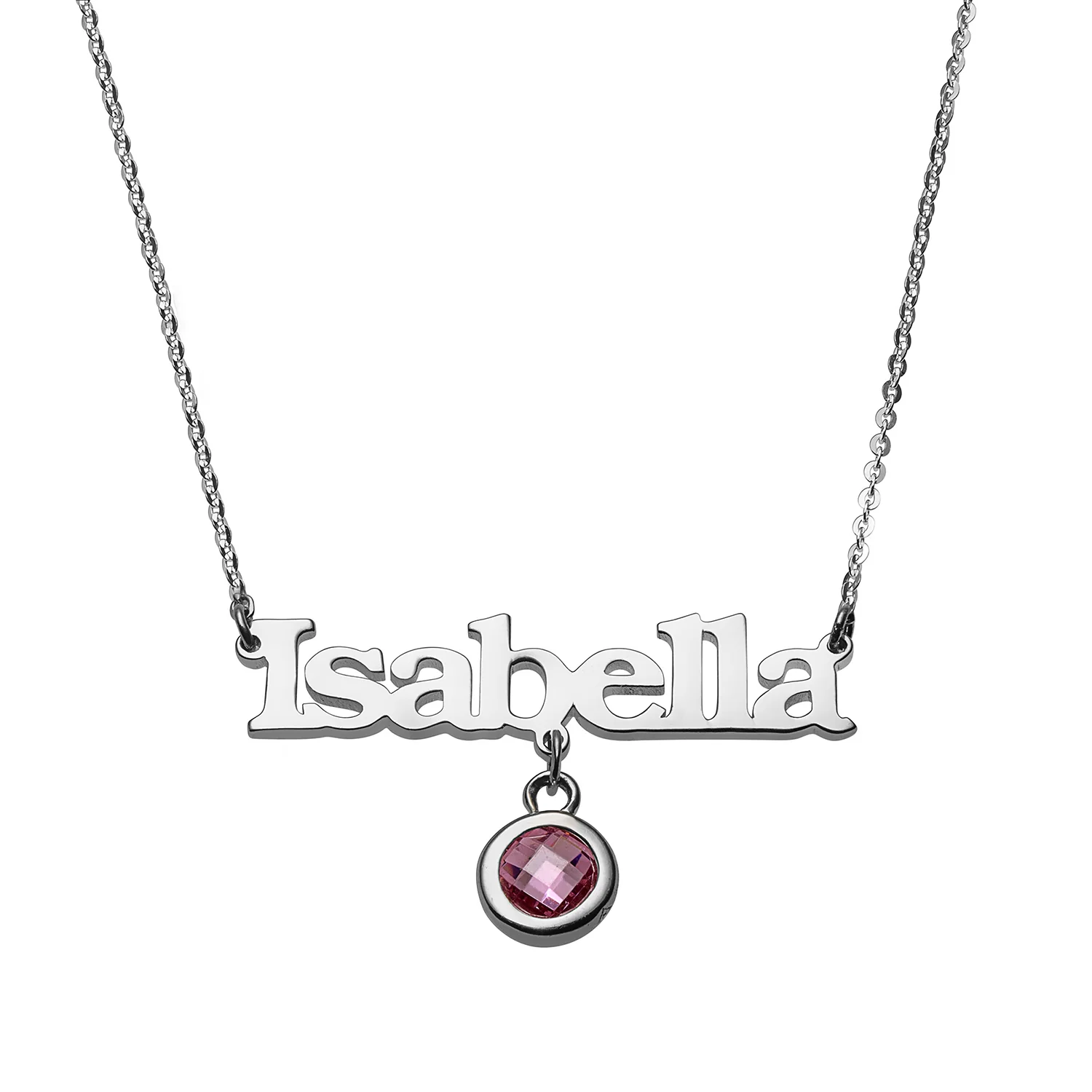 Sterling Silver Name Birthstone Necklace