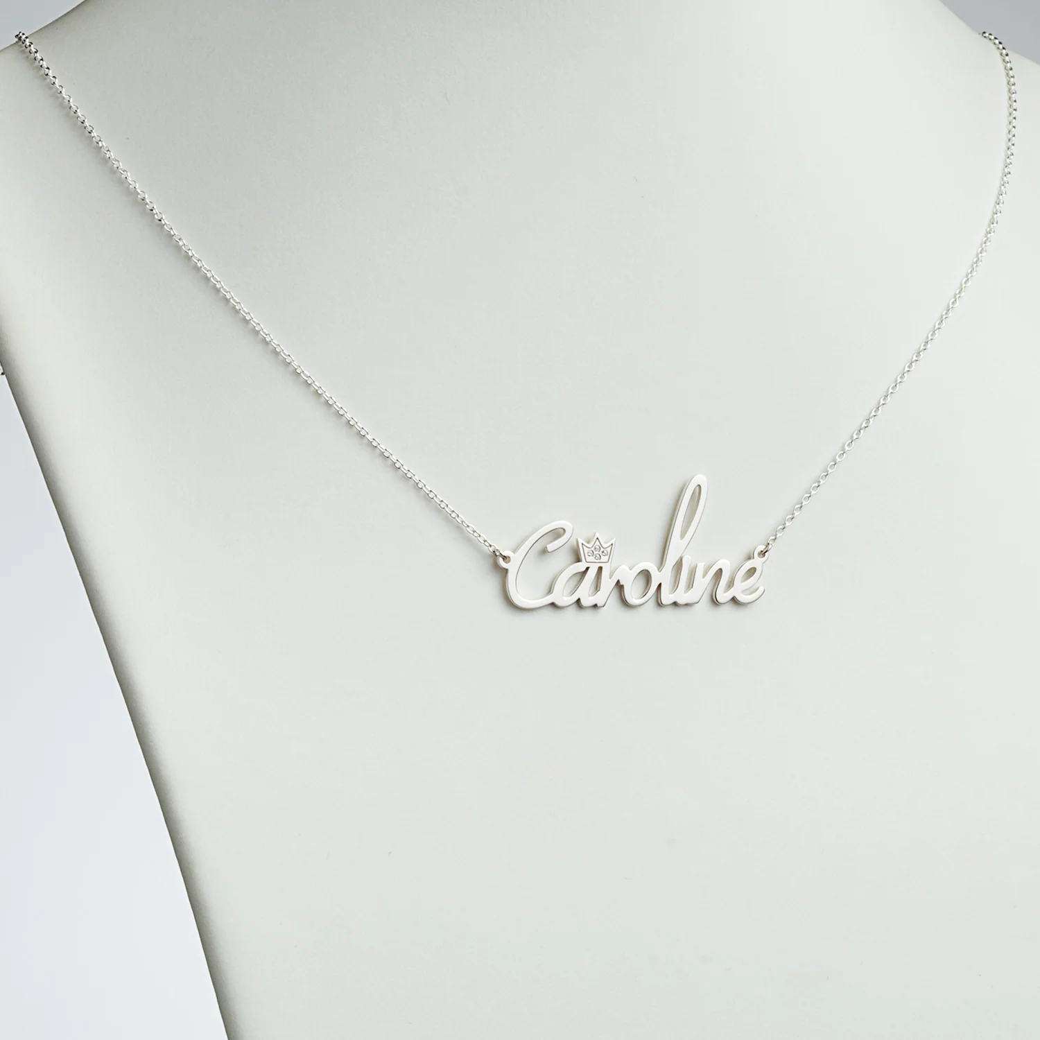 Sterling Silver Name with Clear Crown Necklace - Image 2