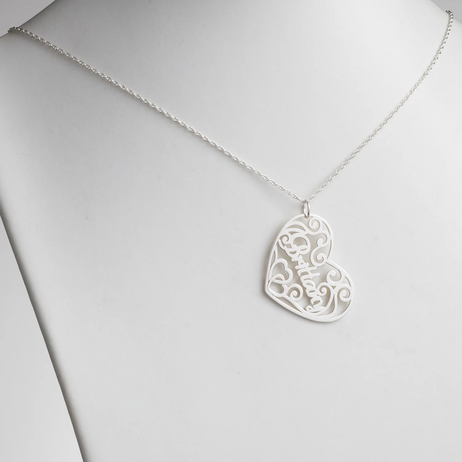 Sterling Silver Name with Filigree Heart Necklace - Image 2