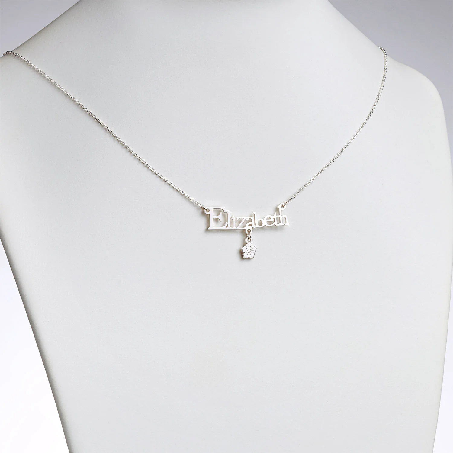 Sterling Silver Name with Flower Charm Necklace - Image 2
