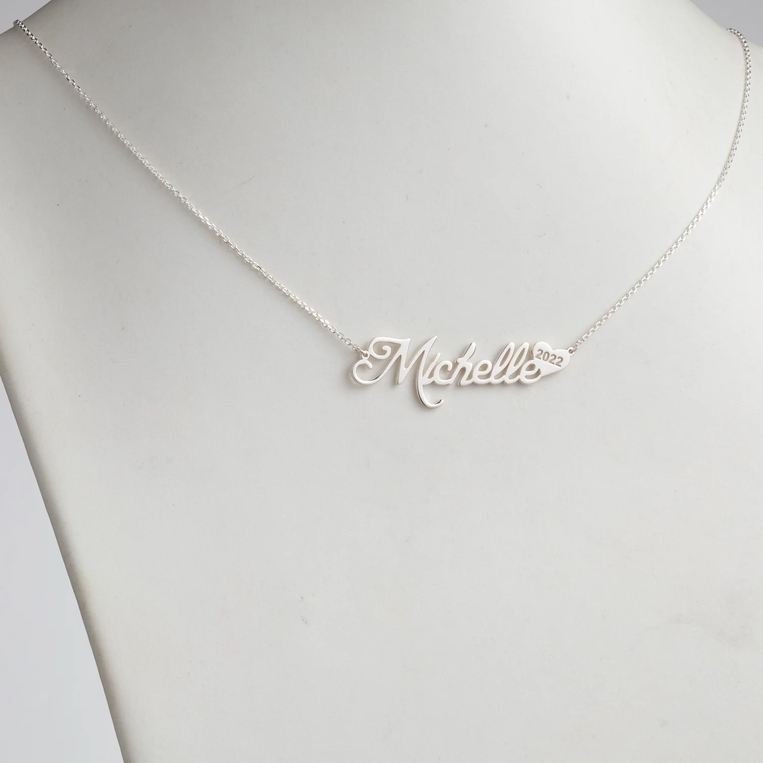 Sterling Silver Name with Graduation Year Heart Necklace - Image 2