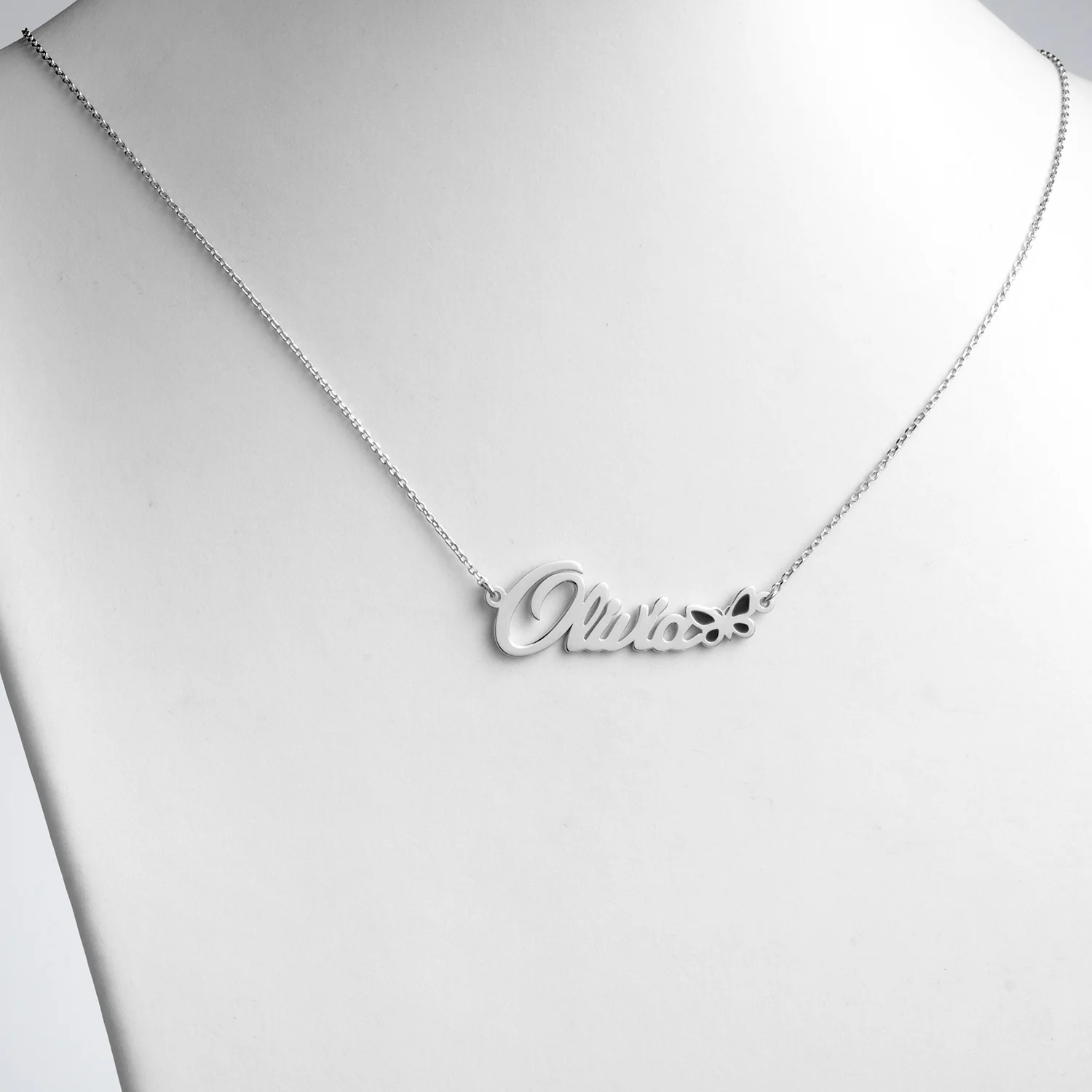Sterling Silver Name with Purple Enamel Butterfly Necklace - Image 2