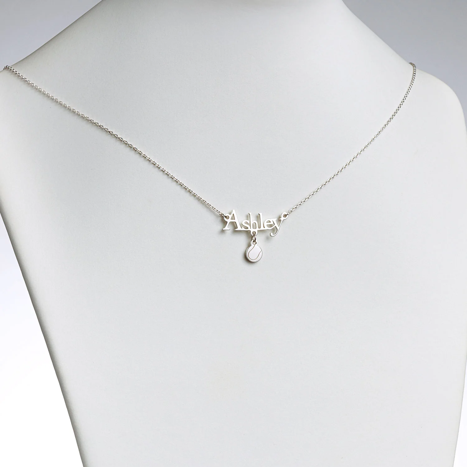 Sterling Silver Name with Tennis Ball Charm Necklace - Image 2