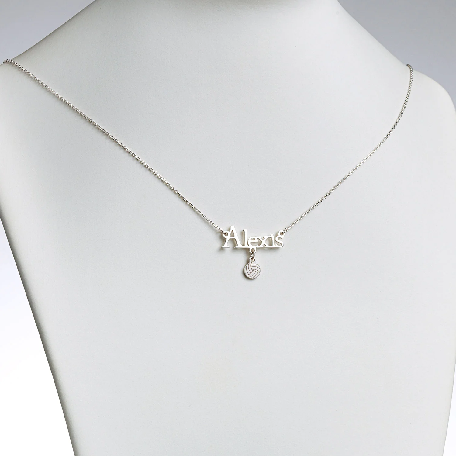 Sterling Silver Name with Volleyball Charm Necklace - Image 2
