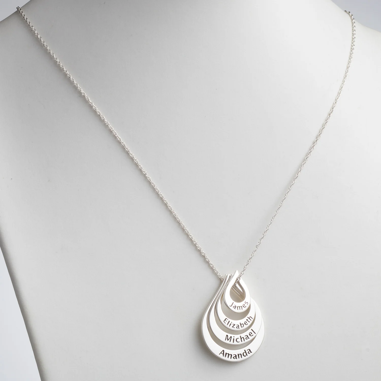Sterling Silver Nesting Teardrop with Names Necklace - 4 Names - Image 2