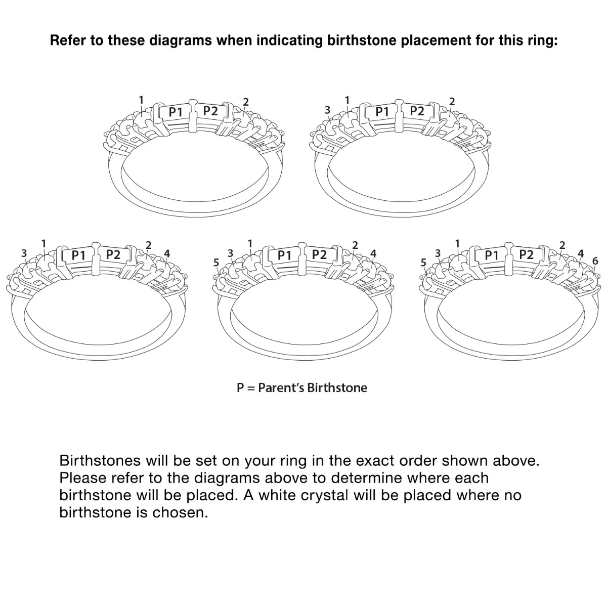 Sterling Silver Parents Baguette and Childrens Round Birthstone Ring - Image 4