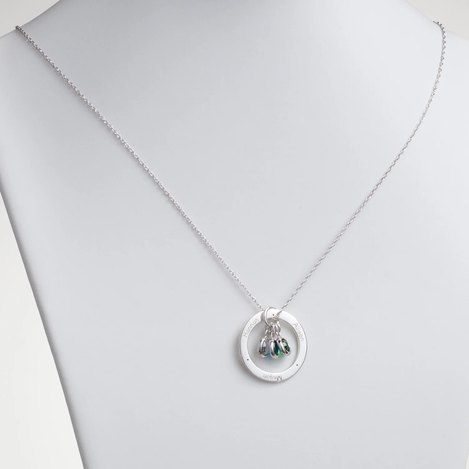 Sterling Silver Personalized Family Name with Birthstones Necklace - Image 3