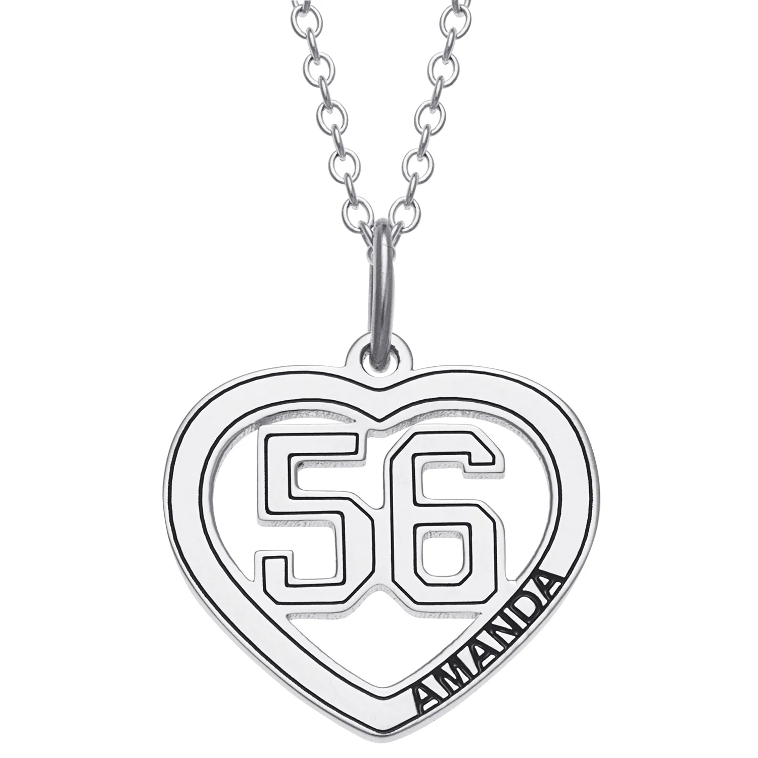 Sterling Silver Personalized Name and Number Heart Necklace - Image 2