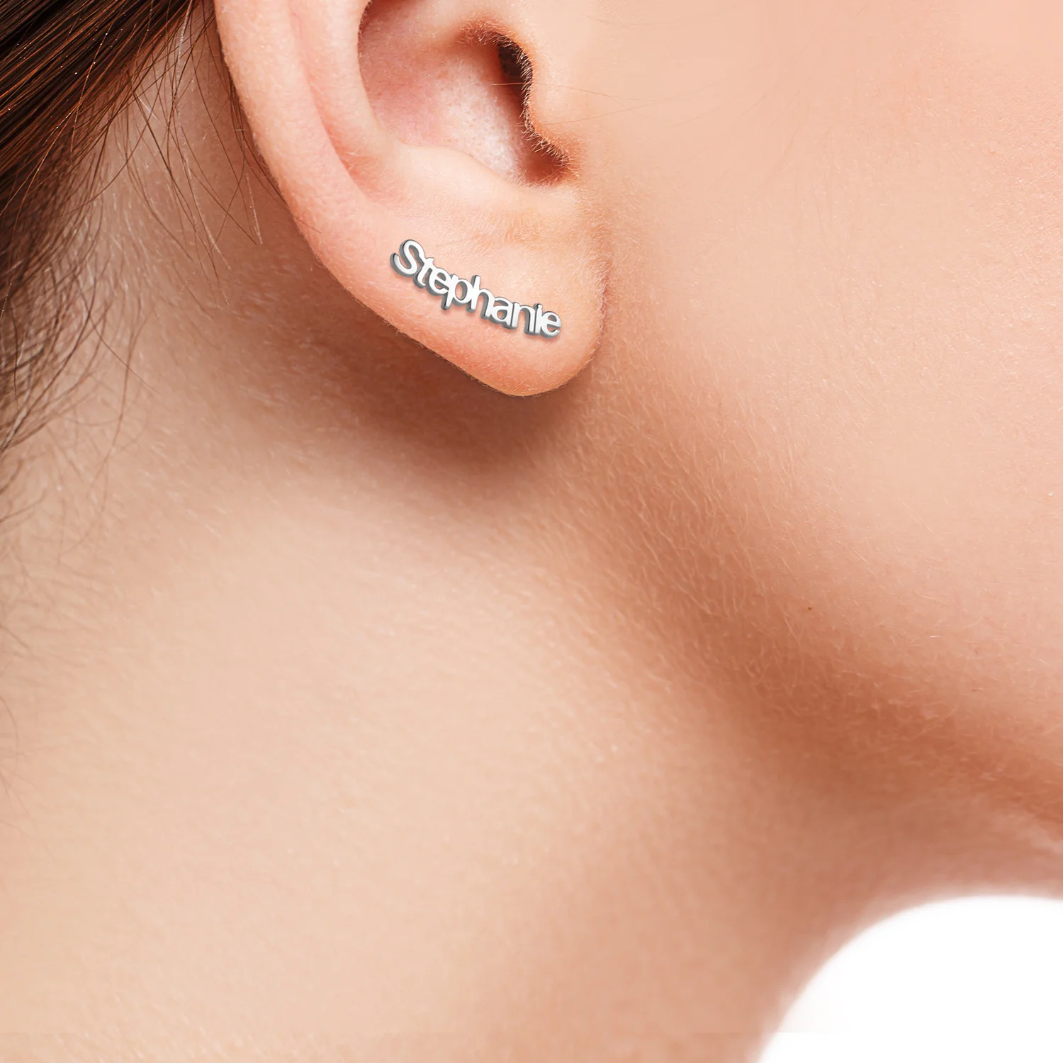 Sterling Silver Personalized Name Crawler Button Earring - Image 2