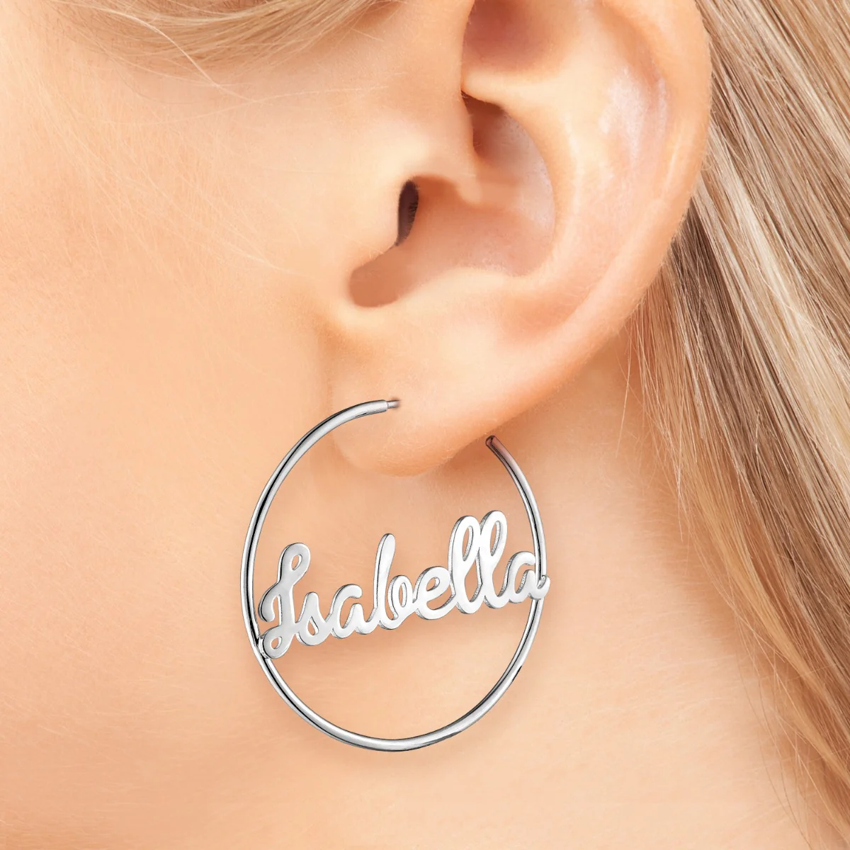 Personalized Sterling Silver Nameplate Large Post Hoop Earrings - Image 2