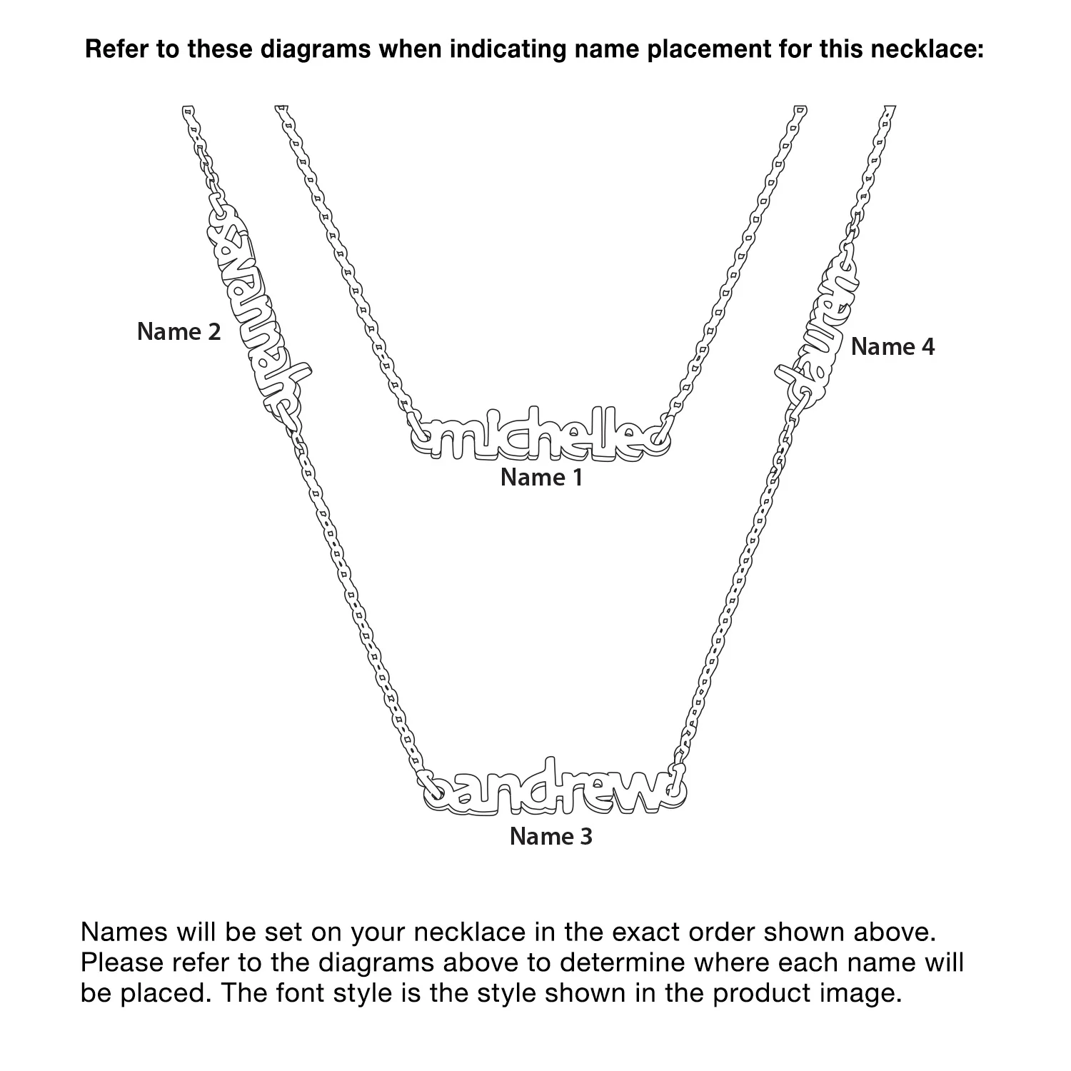 Sterling Silver Petite Block Family Name Layered Necklace- 4 Names - Image 3
