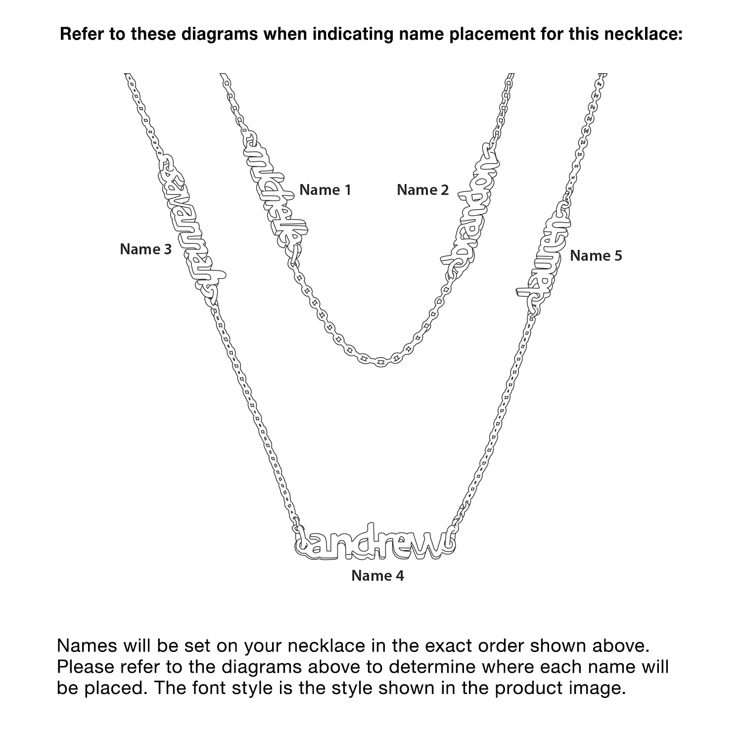 Sterling Silver Petite Block Family Name Layered Necklace- 5 Names - Image 3