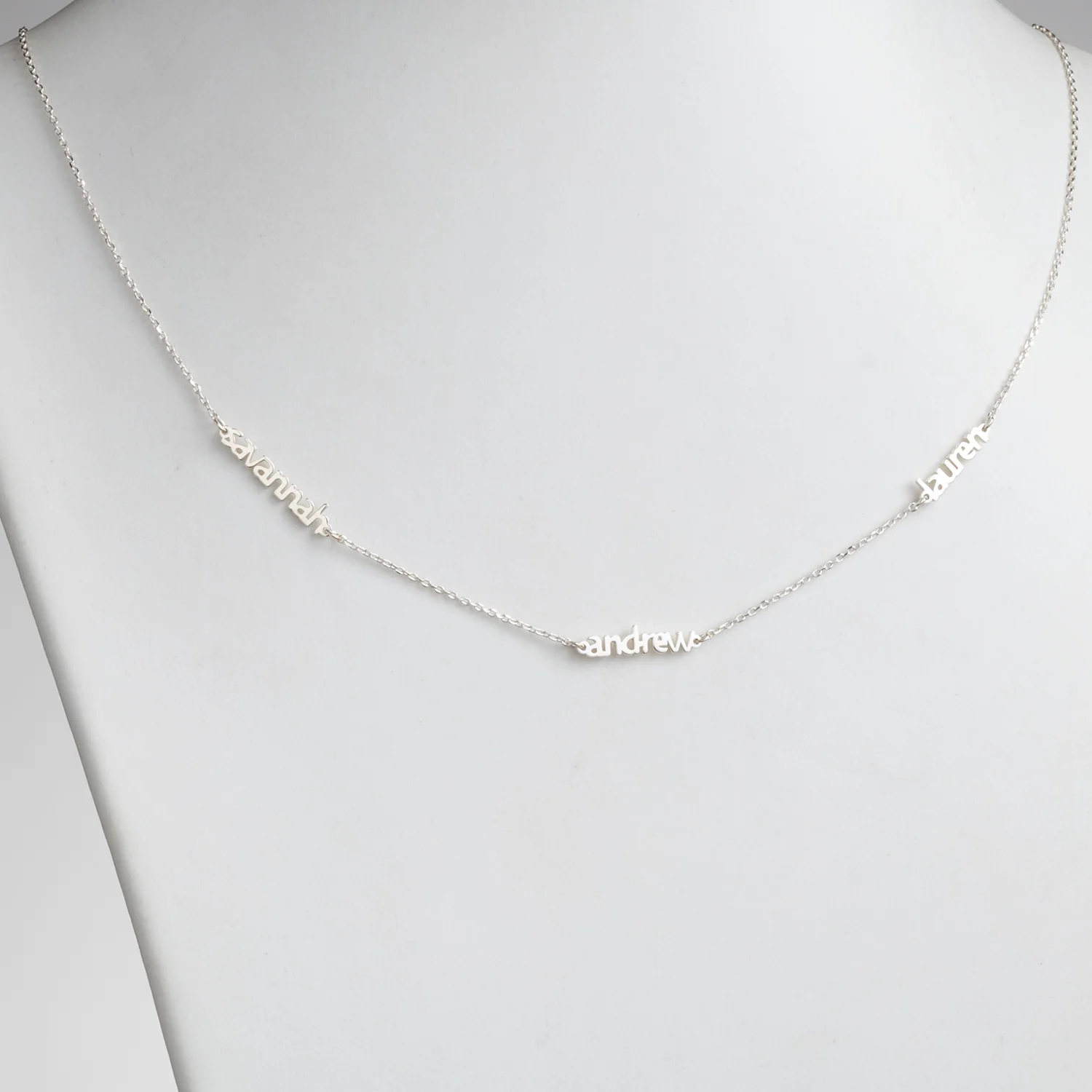 Sterling Silver Petite Block Family Name Necklace- 3 Names - Image 2