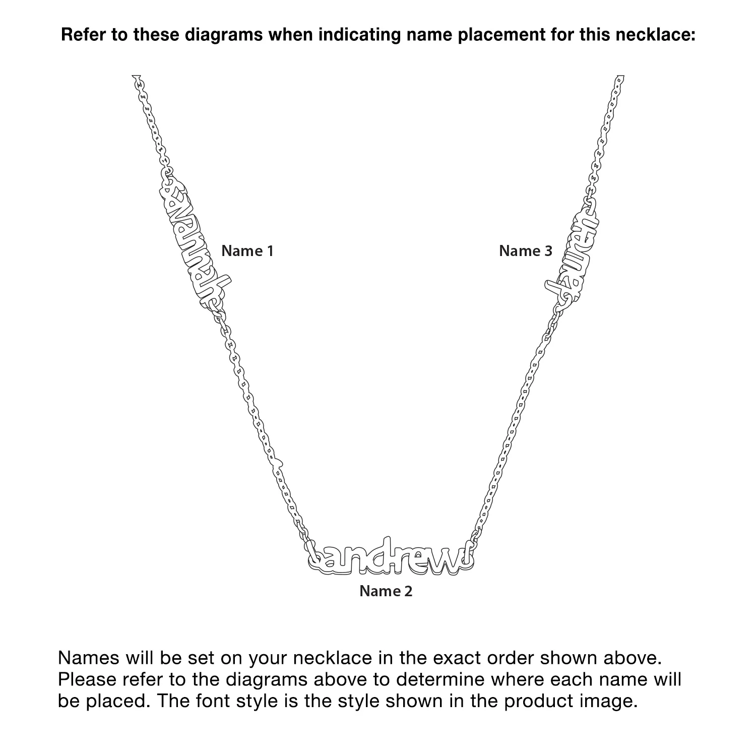 Sterling Silver Petite Block Family Name Necklace- 3 Names - Image 3