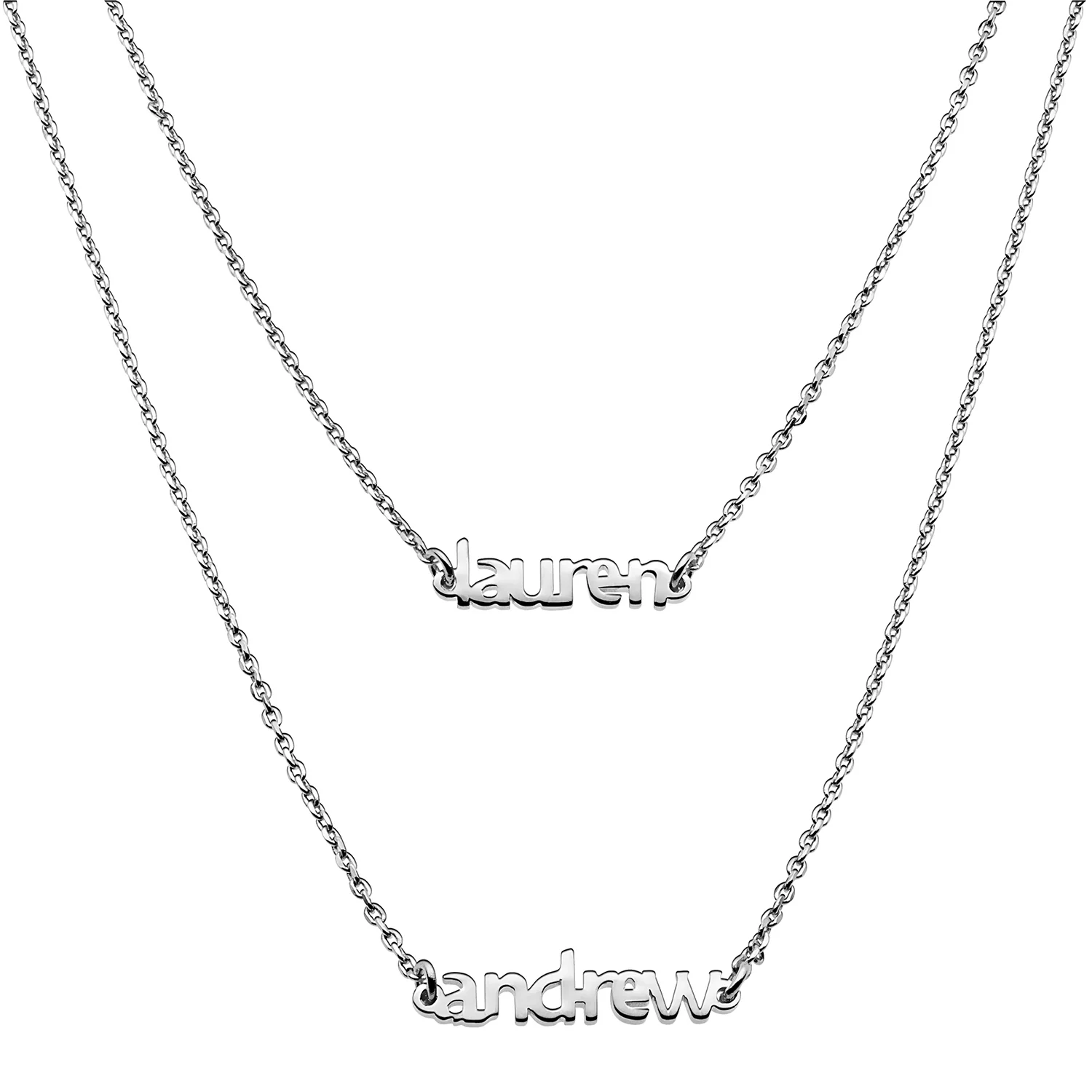 Sterling Silver Petite Block Name Layered Necklace- 2 Names