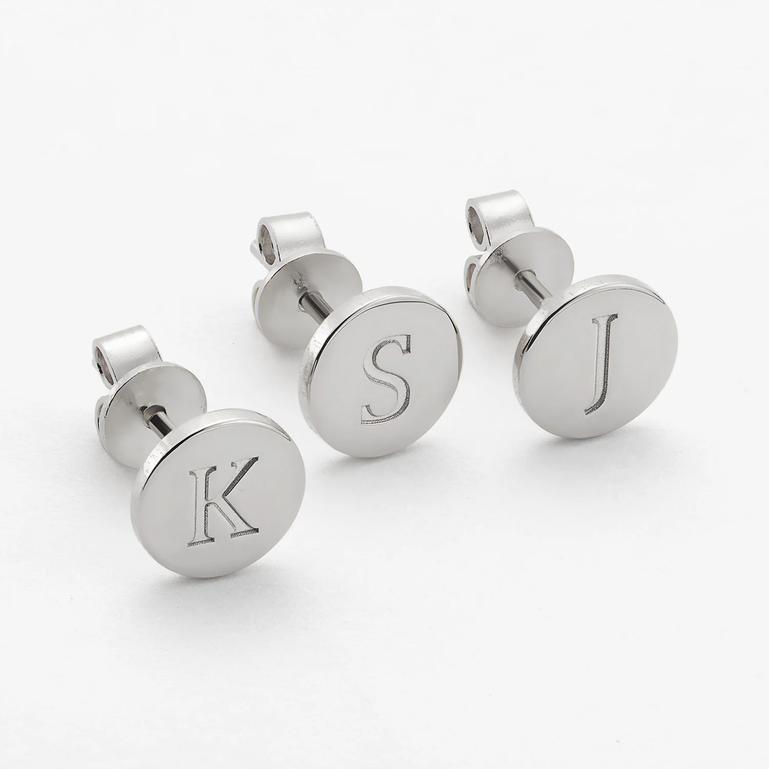 Sterling Silver Petite Engraved Initial Disc Earrings - Image 2
