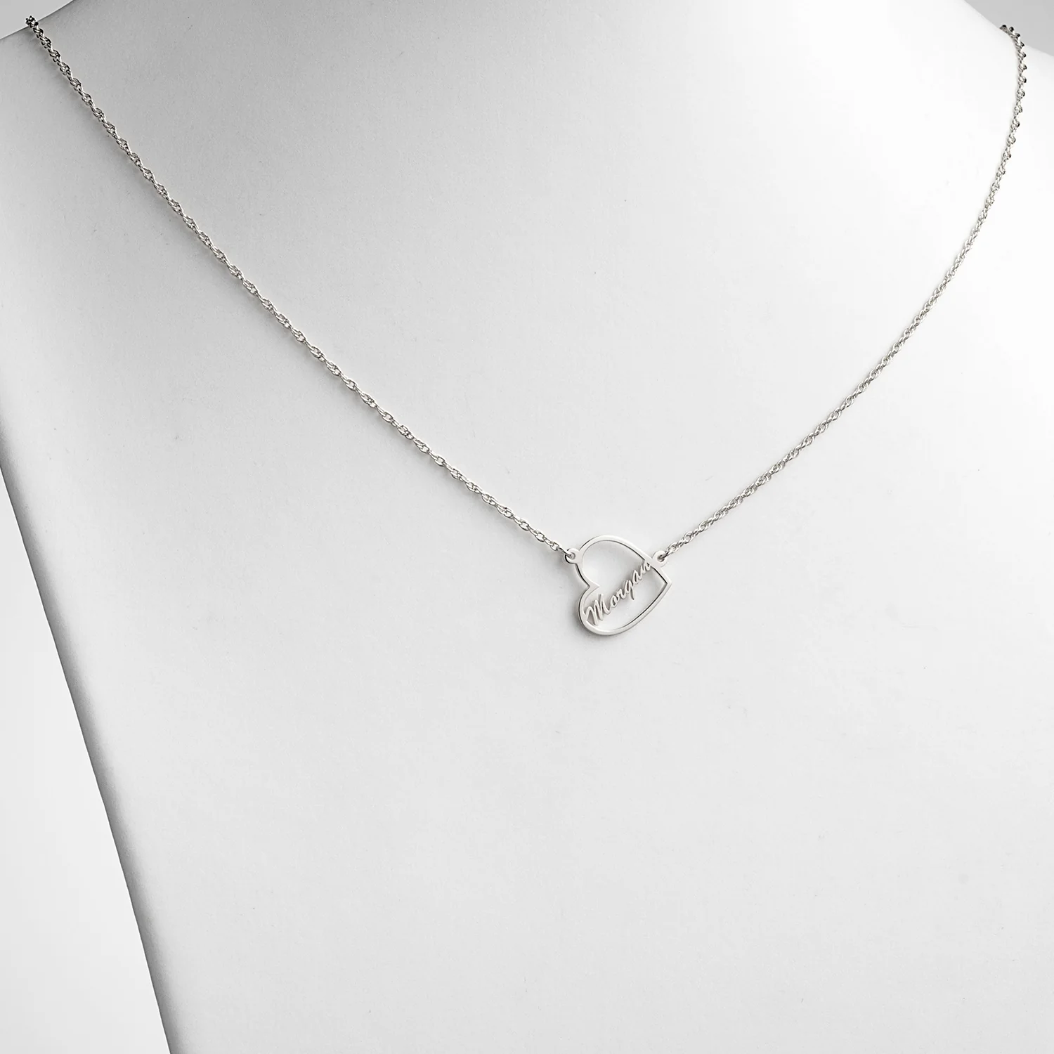 Sterling Silver Petite Open Heart with Name Necklace - Image 2