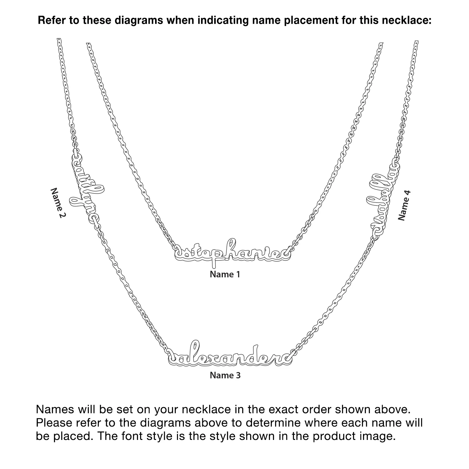 Sterling Silver Petite Script Family Name Layered Necklace- 4 Names - Image 3