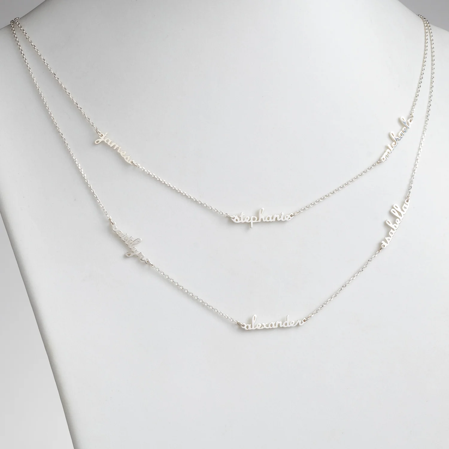 Sterling Silver Petite Script Family Name Layered Necklace- 6 Names - Image 2
