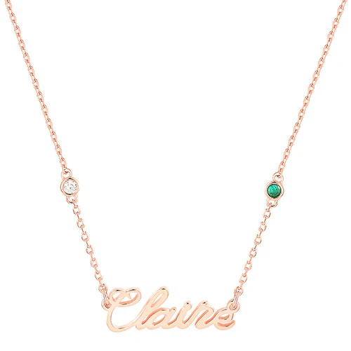 Sterling Silver Petite Script Name and Birthstone Necklace - Image 6