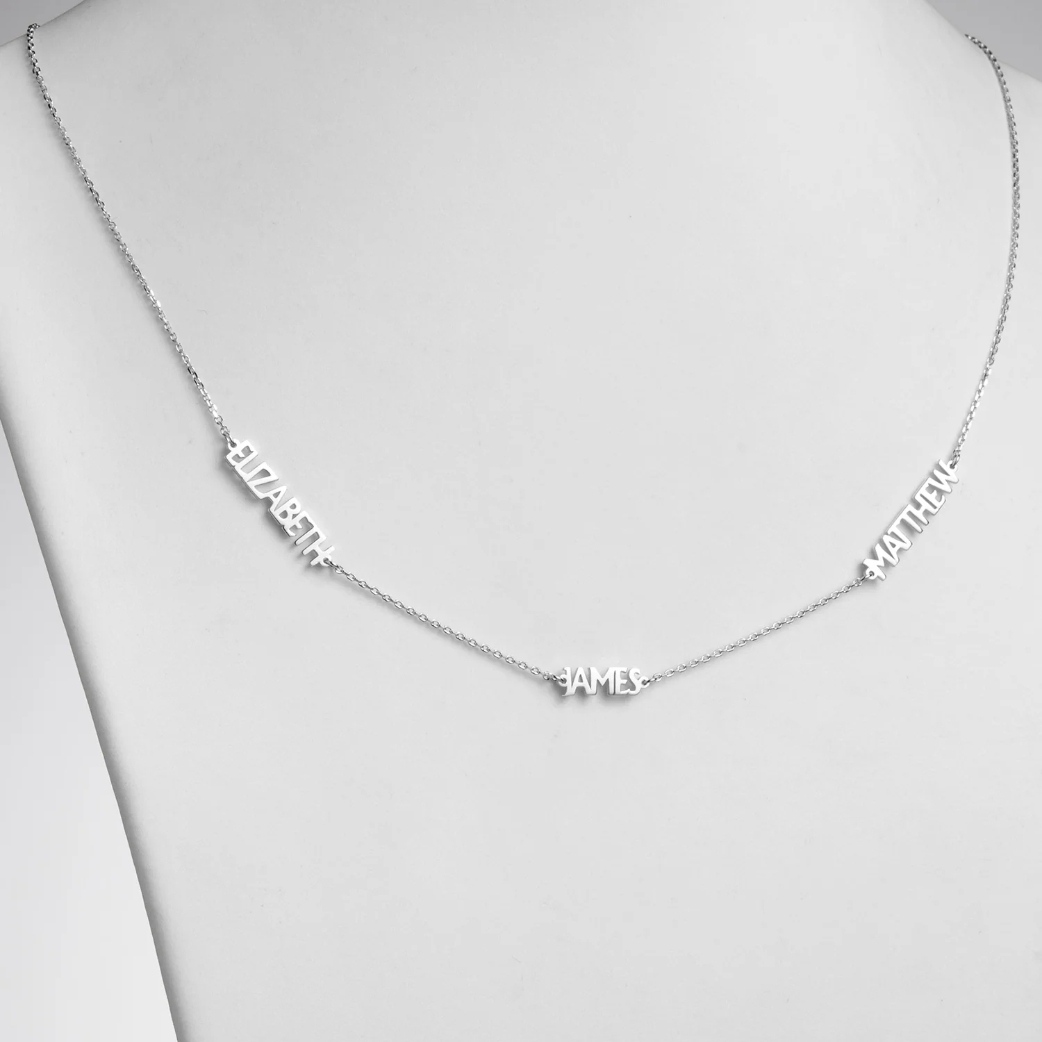 Sterling Silver Petite Uppercase 3 Name Station Necklace - Image 2