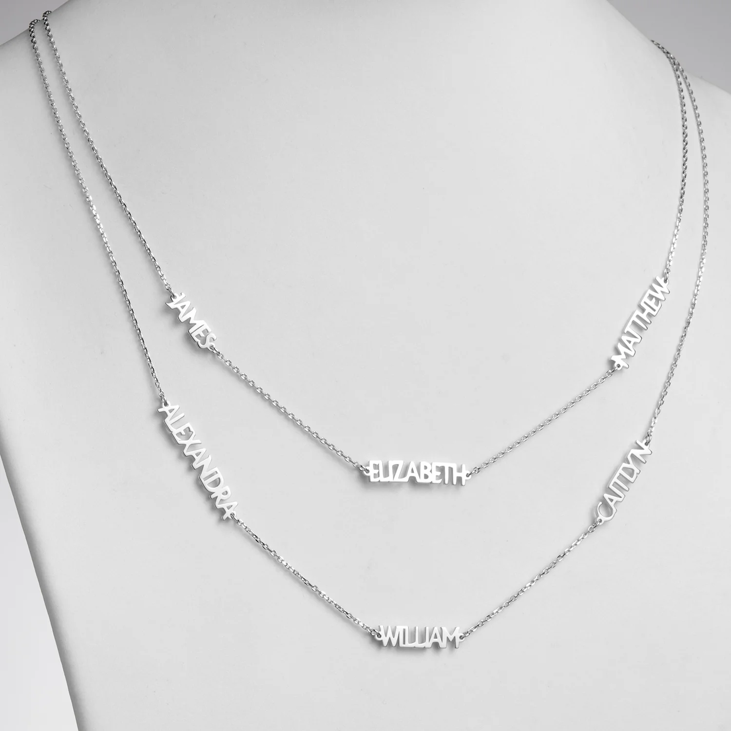 Sterling Silver Petite Uppercase 6 Name Station Necklace - Image 2