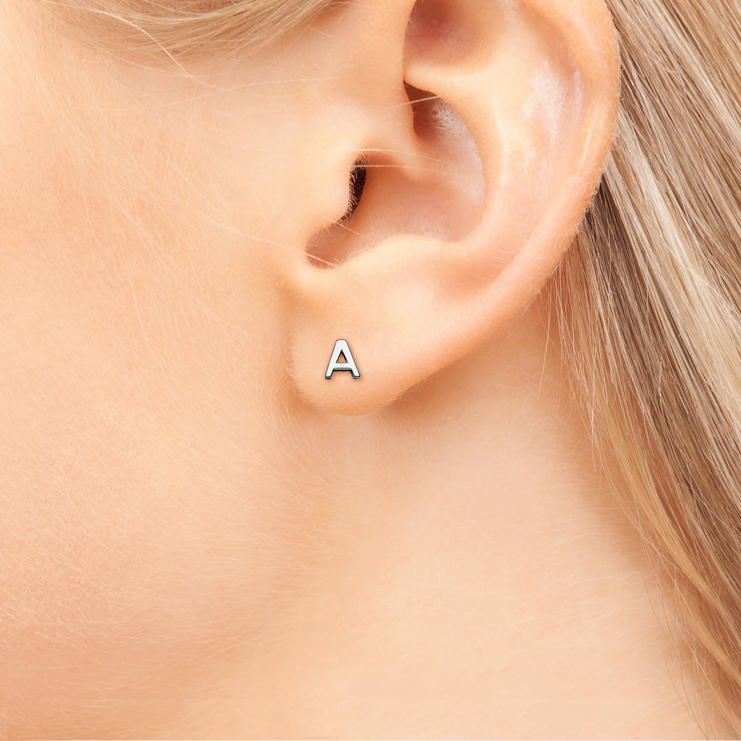 Sterling Silver Petite Uppercase Initial Earring - Image 4
