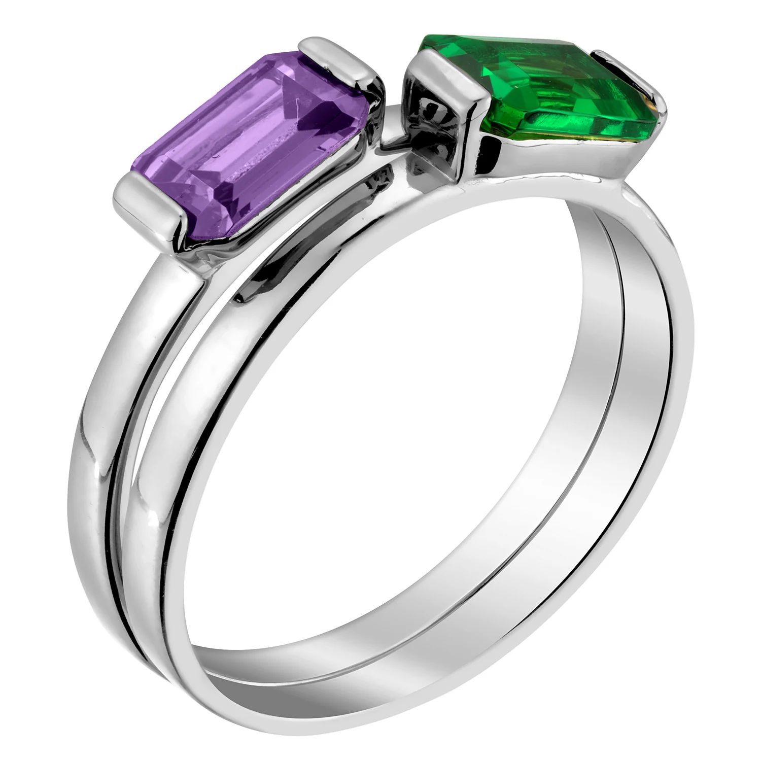 Sterling Silver Rectangle Birthstones Ring Set - Set of 2 - Image 2