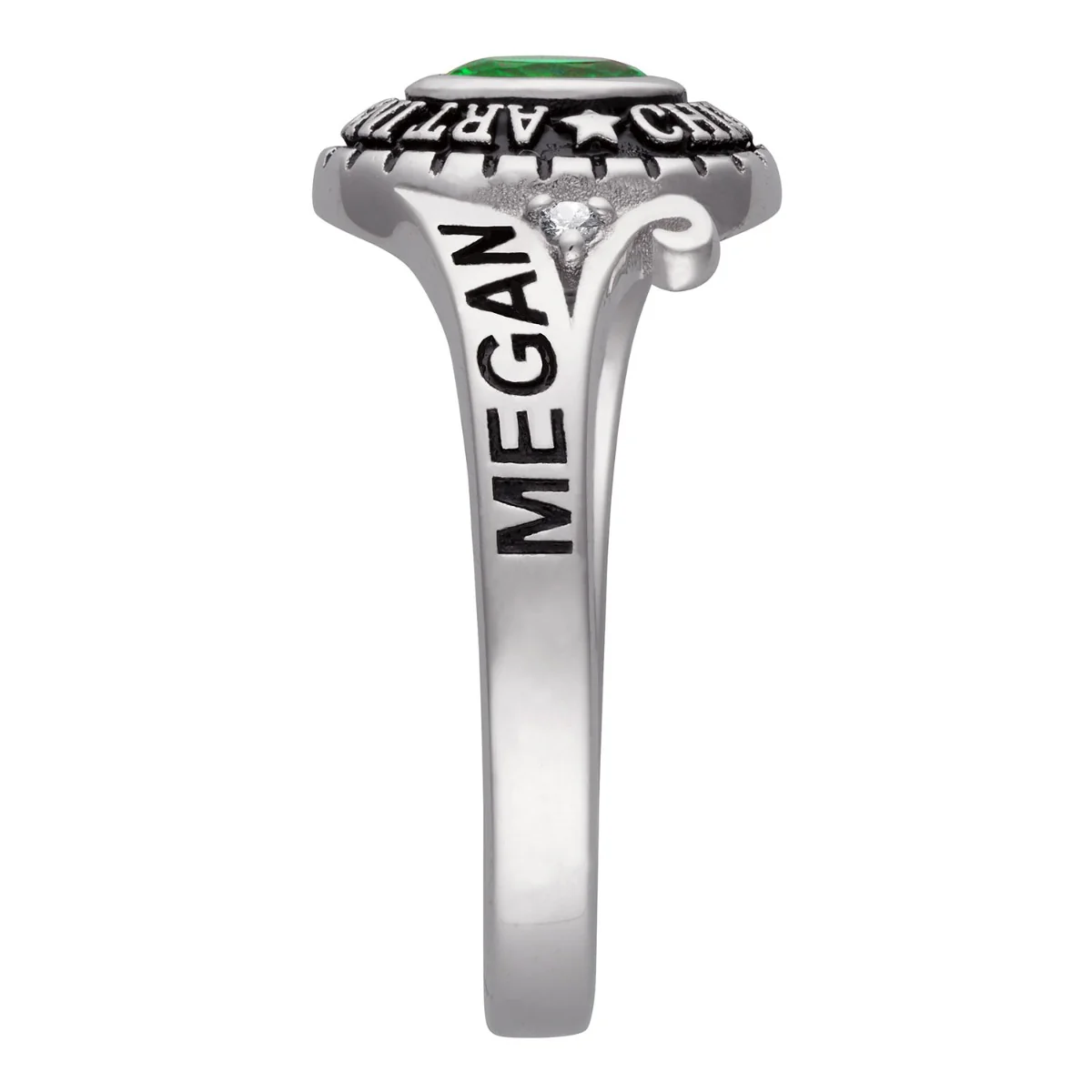 Sterling Silver Rhodium-Plated Braided Traditional Ladies Class Ring with Diamond Accents - Image 3