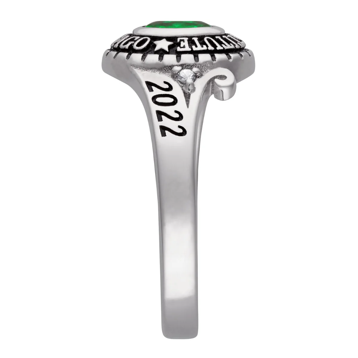Sterling Silver Rhodium-Plated Braided Traditional Ladies Class Ring with Diamond Accents - Image 4