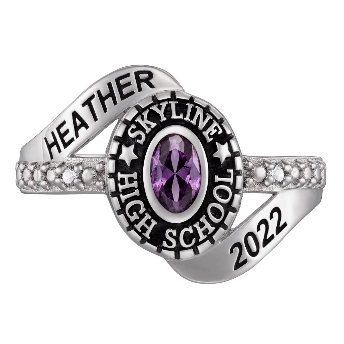 Sterling Silver Ladies Class Ring with CZ accents - Image 2