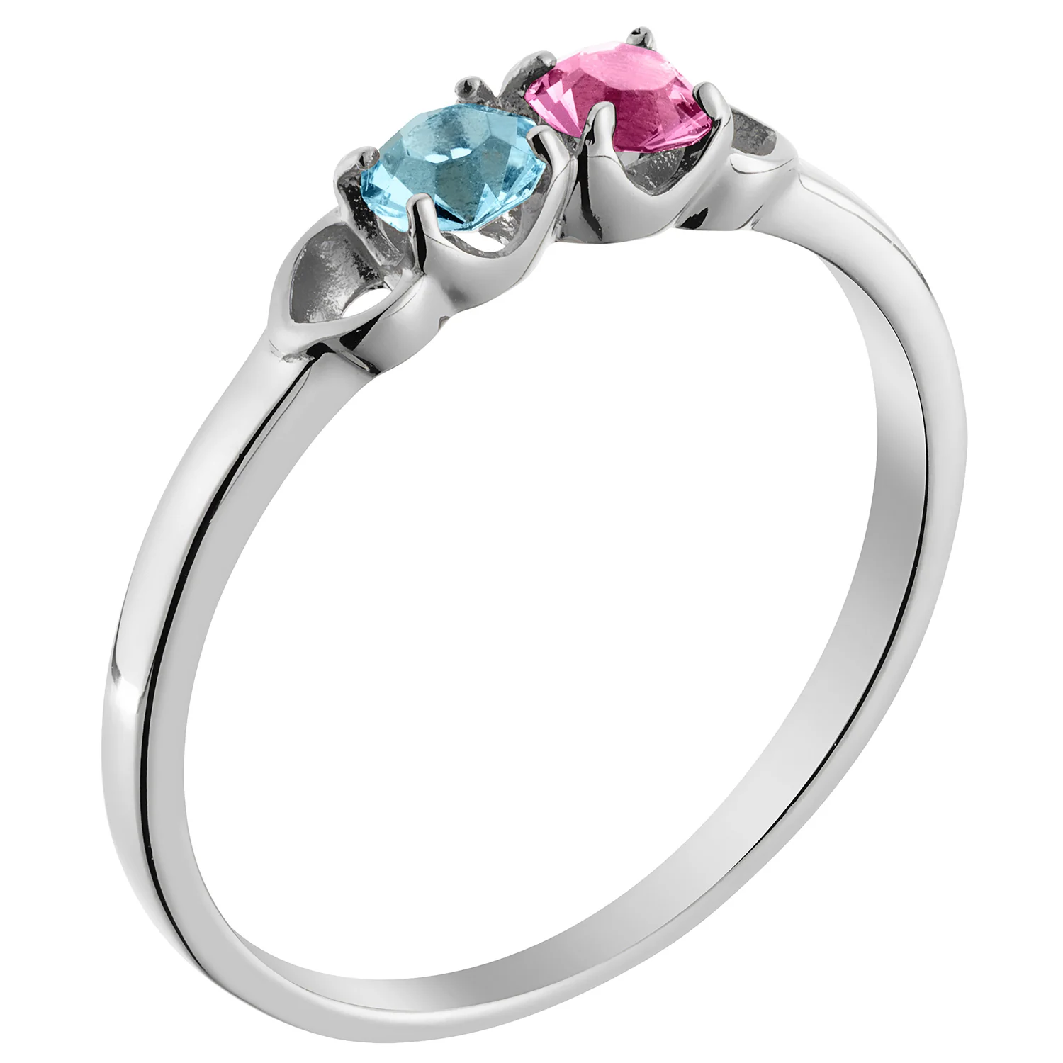 Sterling Silver Round Birthstone Ring with Hearts - 2 Stones- - Image 2