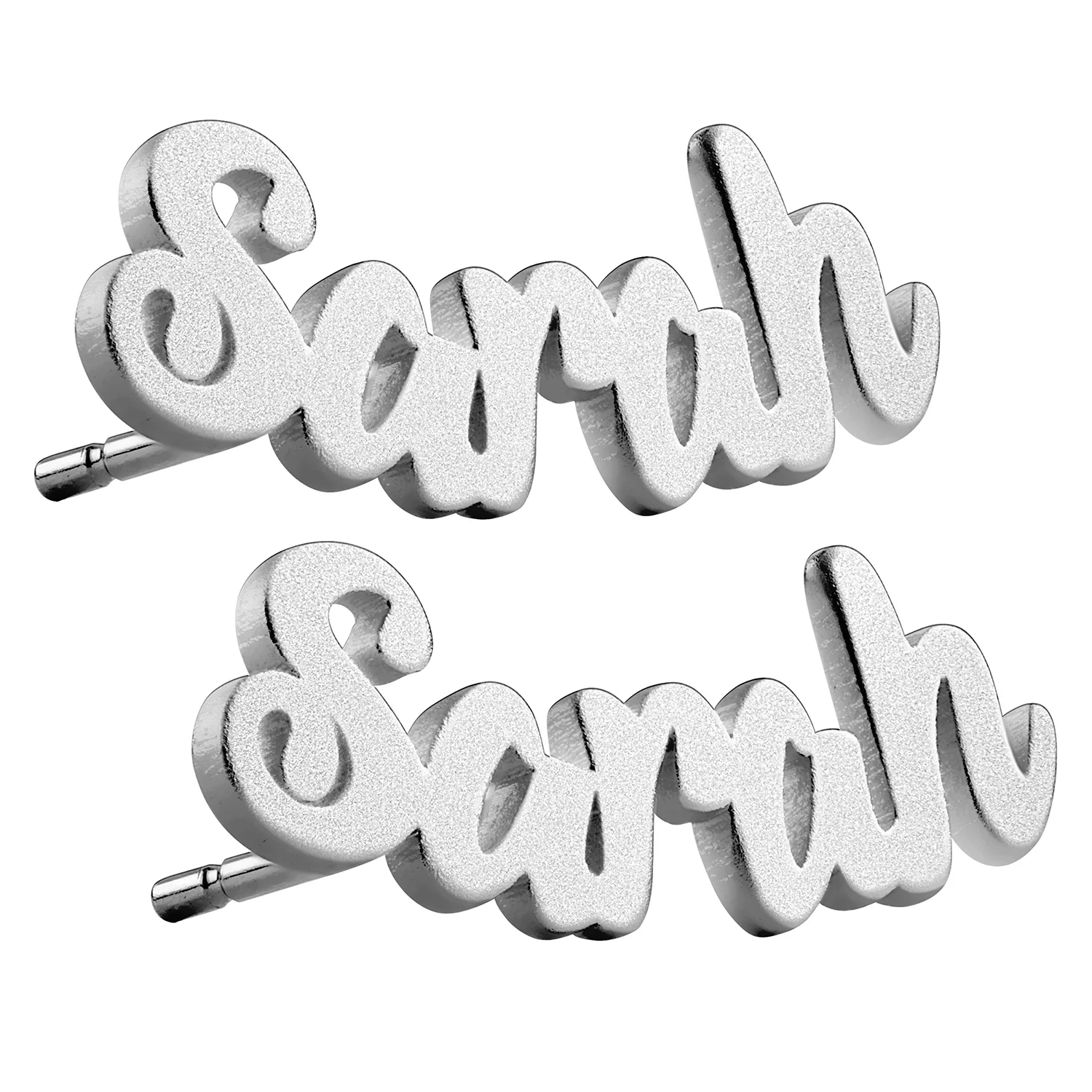 Sterling Silver Satin Finish Name Earrings - Image 2