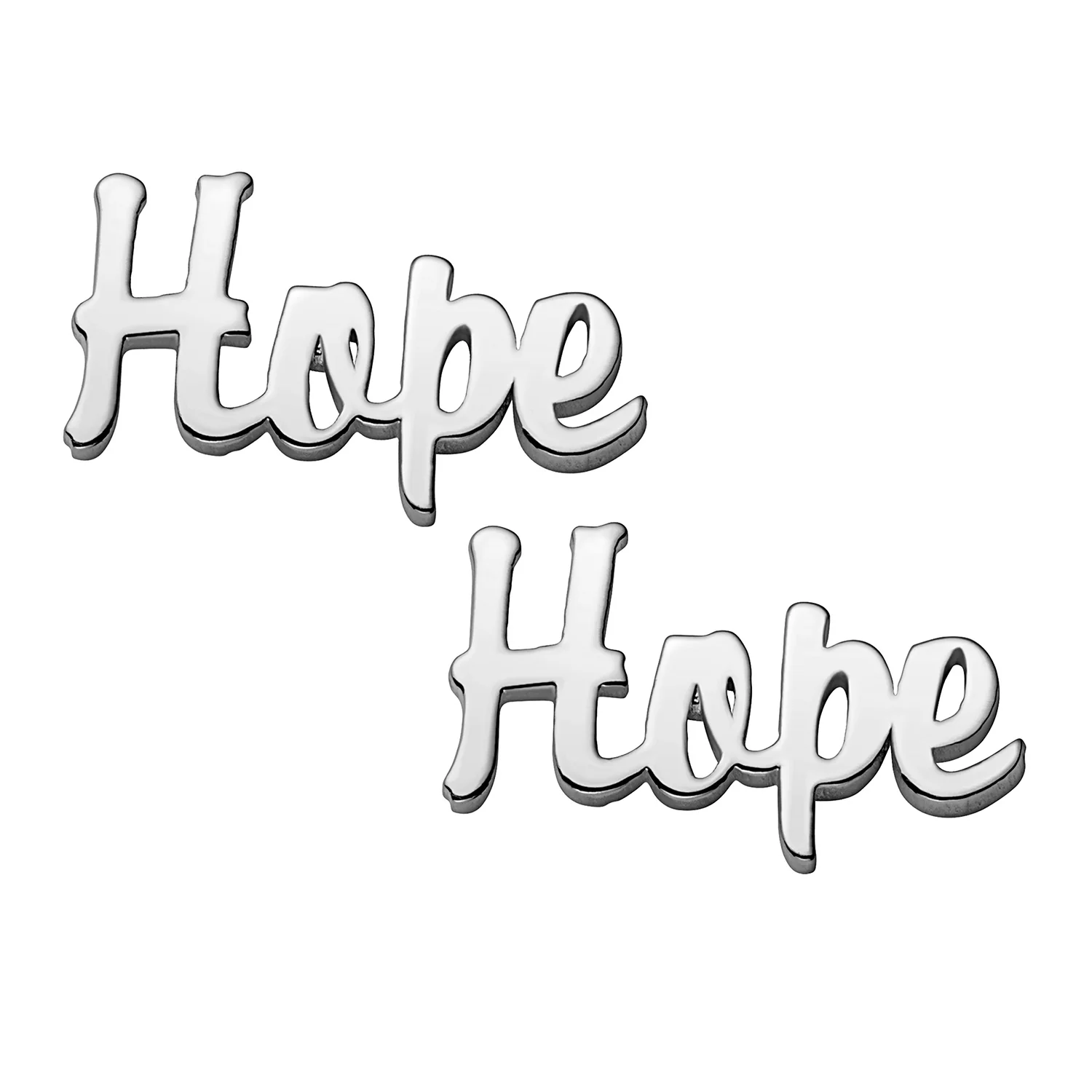Sterling Silver Script Hope Button Earrings