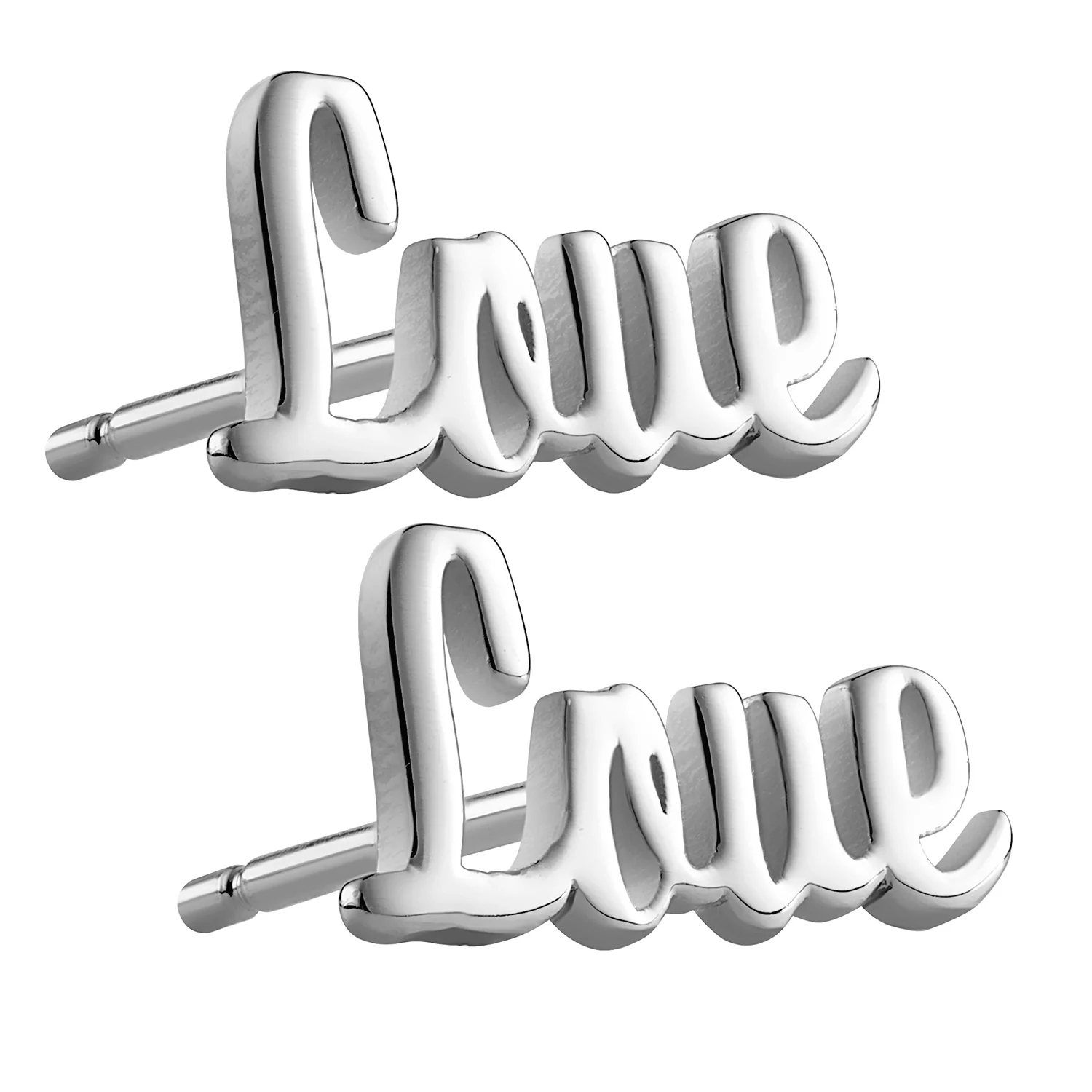 Sterling Silver Script Love Button Earrings - Image 2