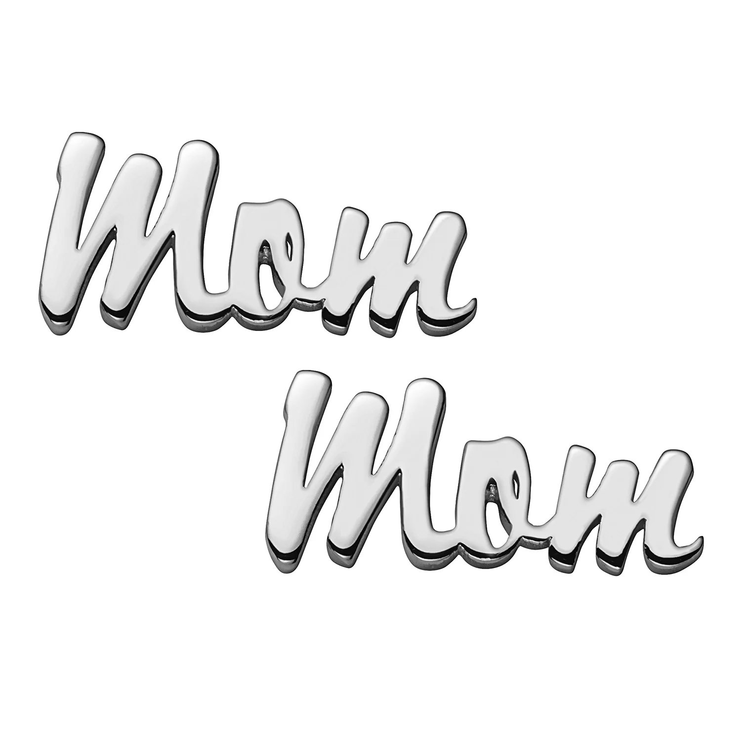 Sterling Silver Script Mom Button Earrings