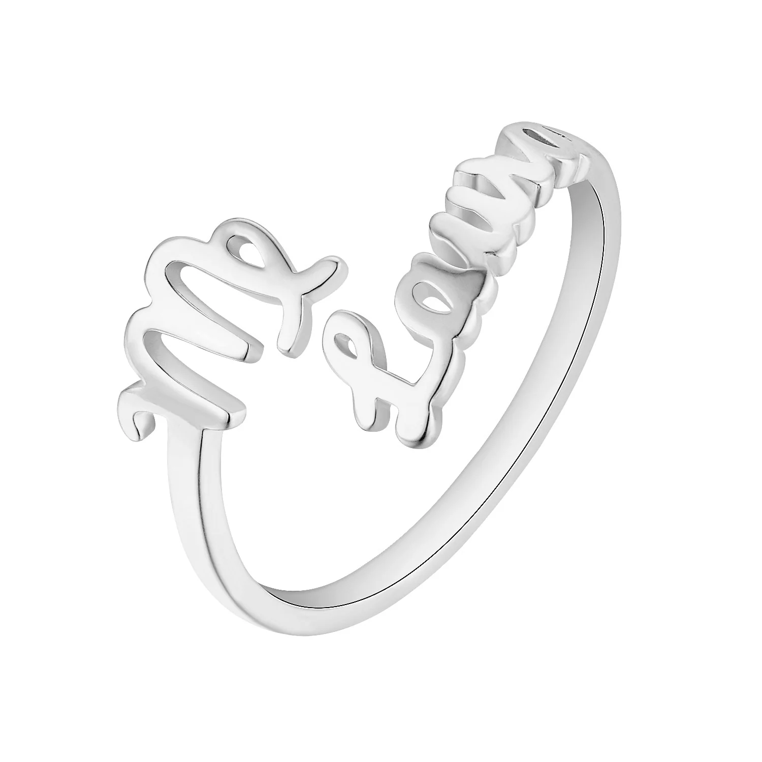 Sterling Silver Script Name and Zodiac Sign Bypass Ring - Image 3