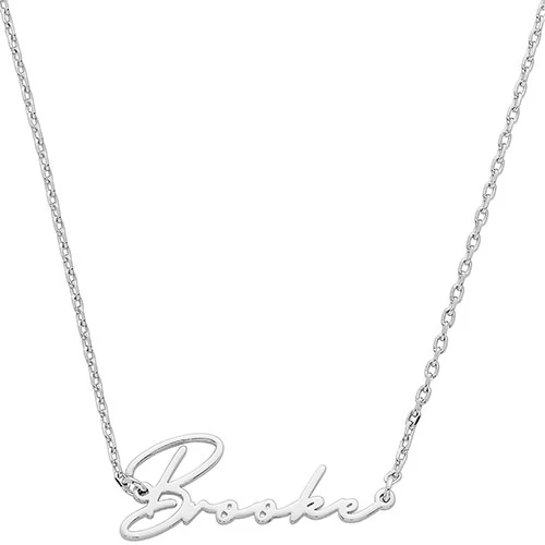 Sterling Silver Script Name Plaque with Free Fresh Water Pearl Earrings - Image 2