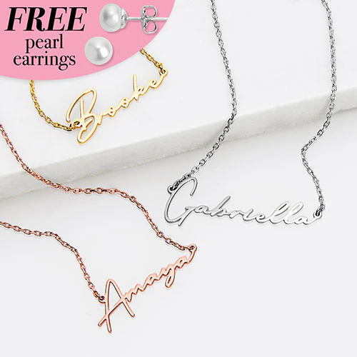 Sterling Silver Script Name Plaque with Free Fresh Water Pearl Earrings - Image 5