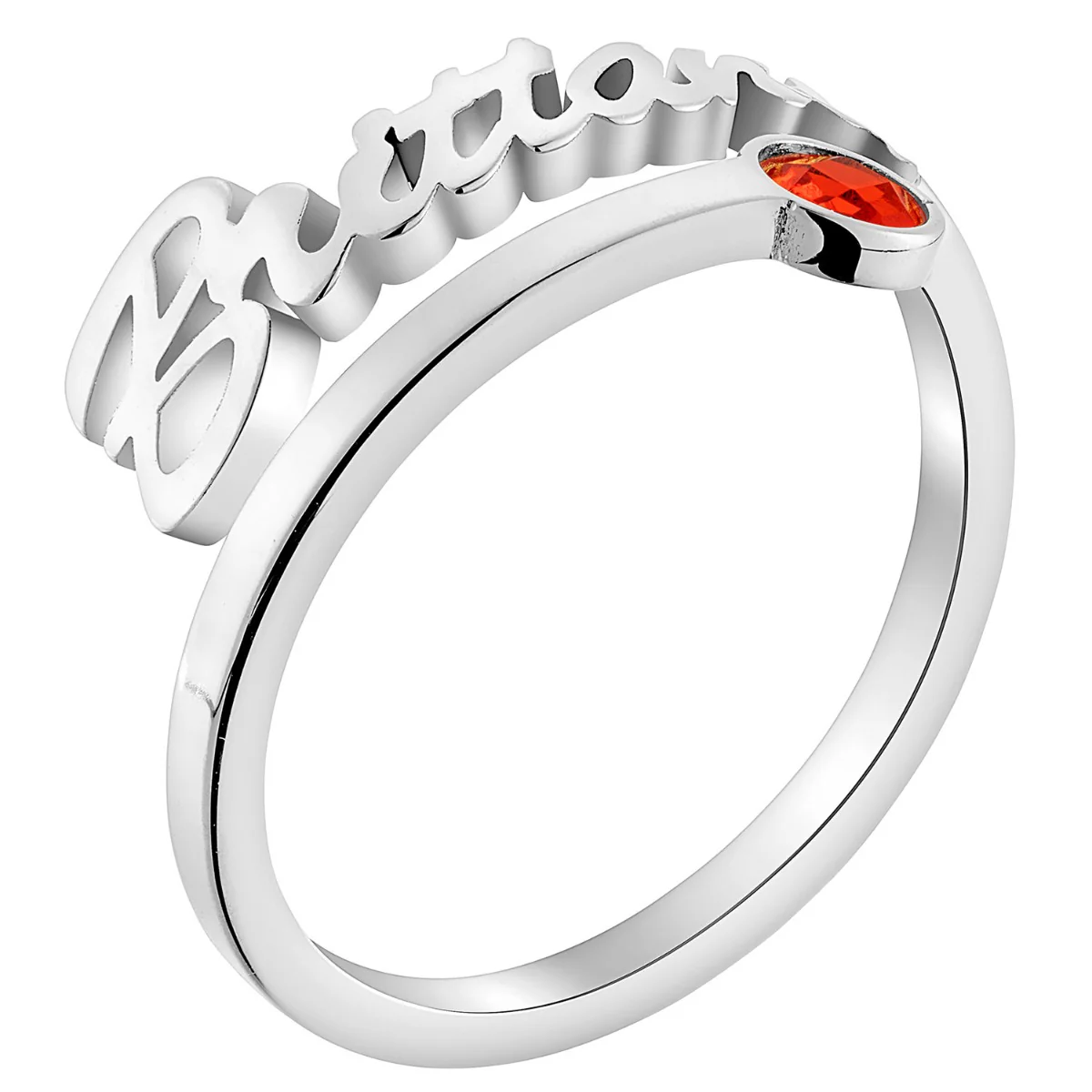 Sterling Silver Script Name with Birthstone Bypass Ring - Image 2