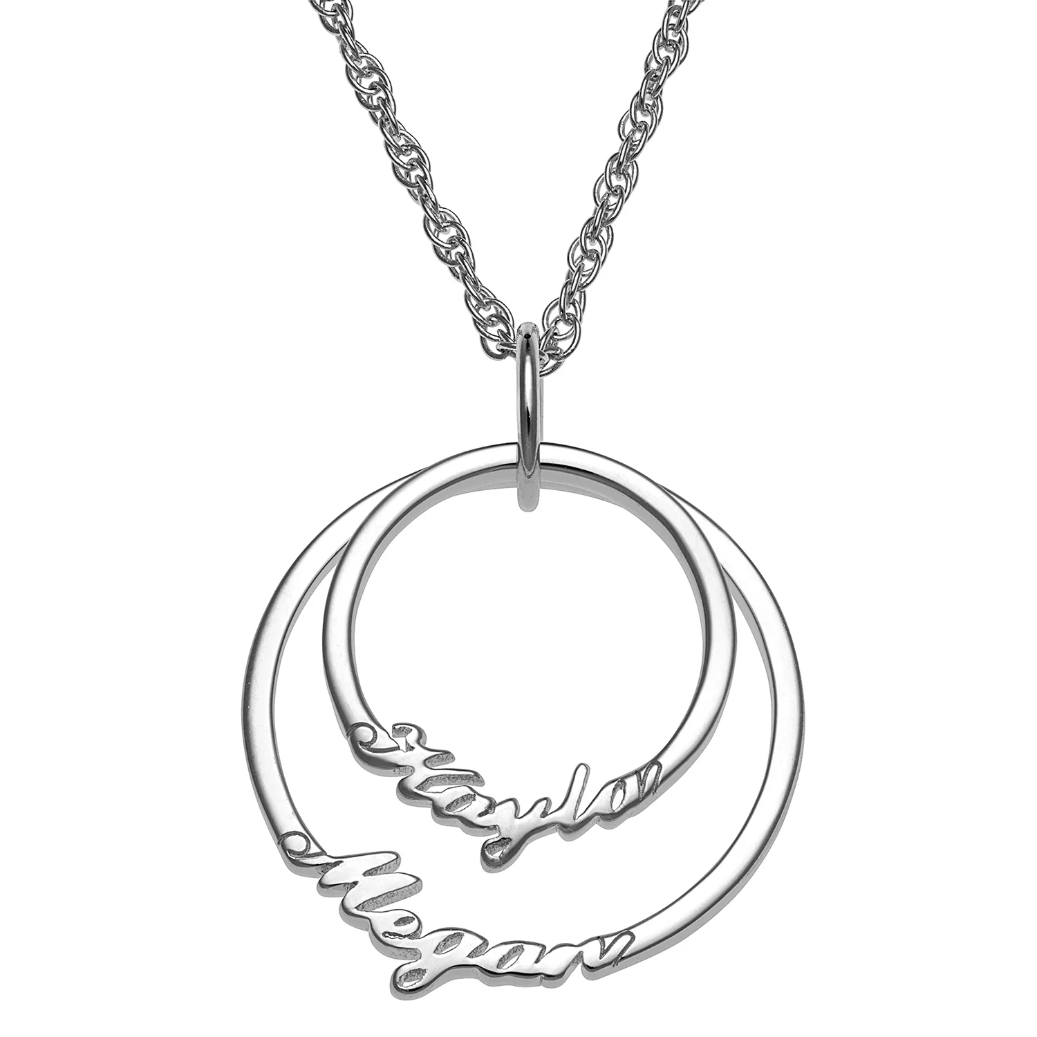 Sterling Silver Script Name with Circle Necklace - 2 Names