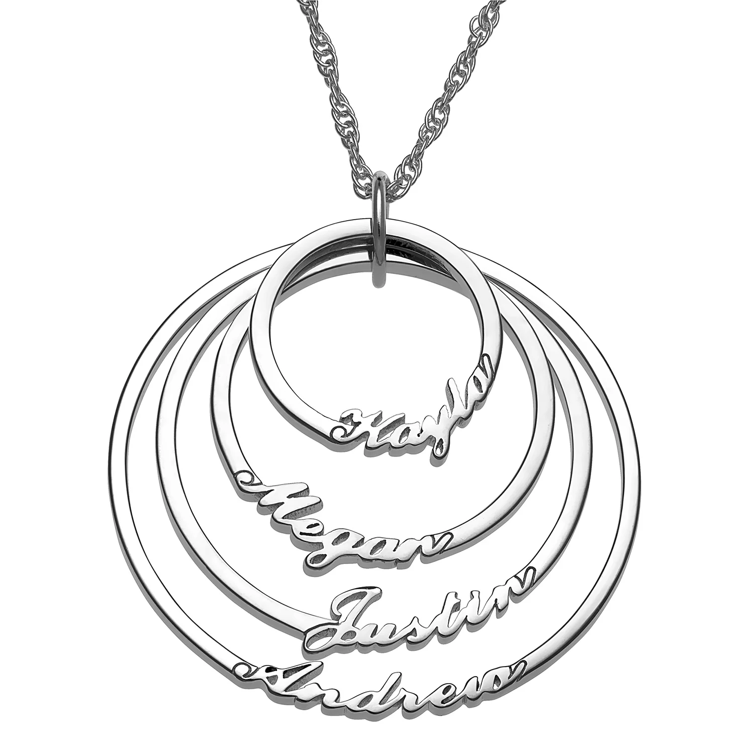 Sterling Silver Script Name with Circle Necklace - 4 Names
