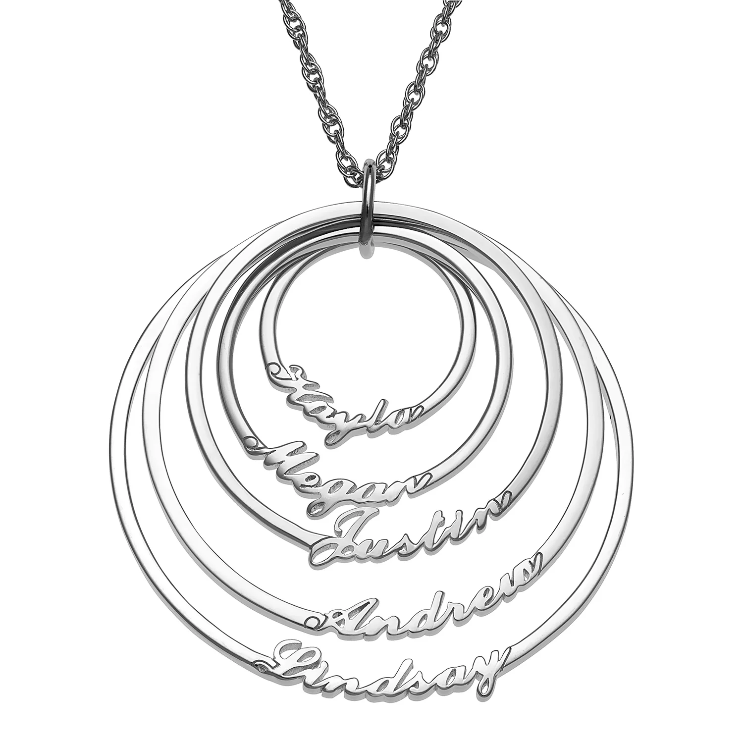 Sterling Silver Script Name with Circle Necklace - 5 Names