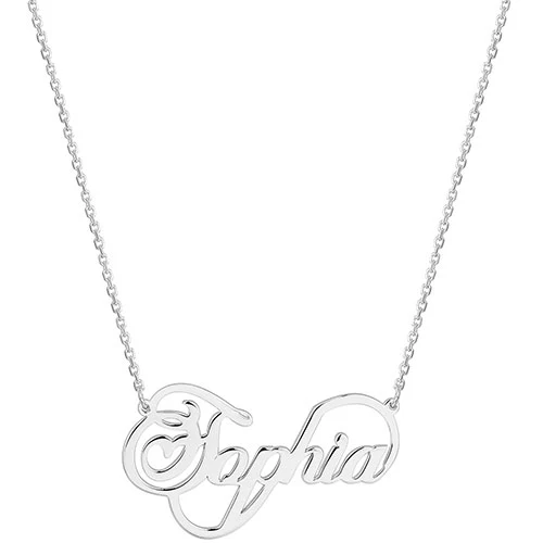 Sterling Silver Script Name with Heart Infinity Plaque Necklace - Image 2