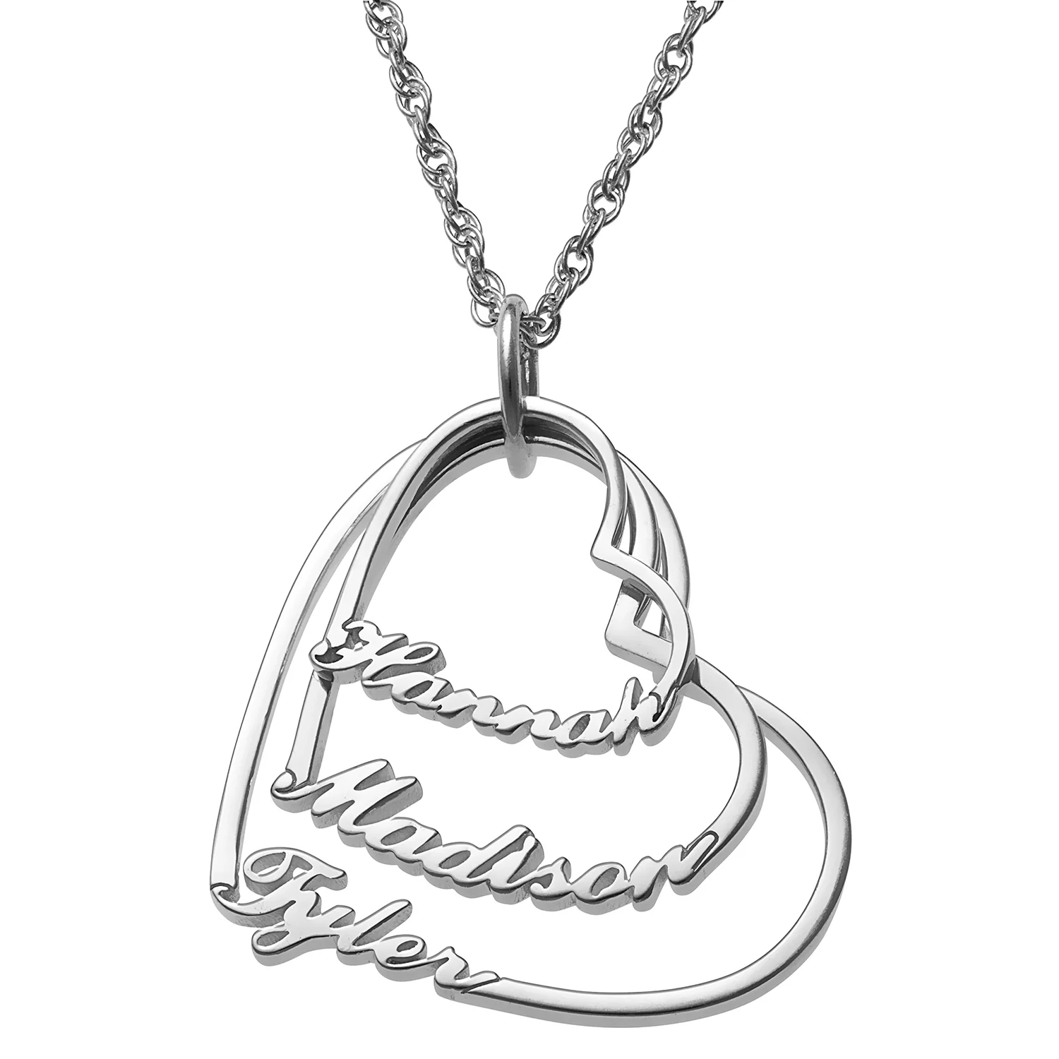 Sterling Silver Script Name with Heart Necklace - 3 Names