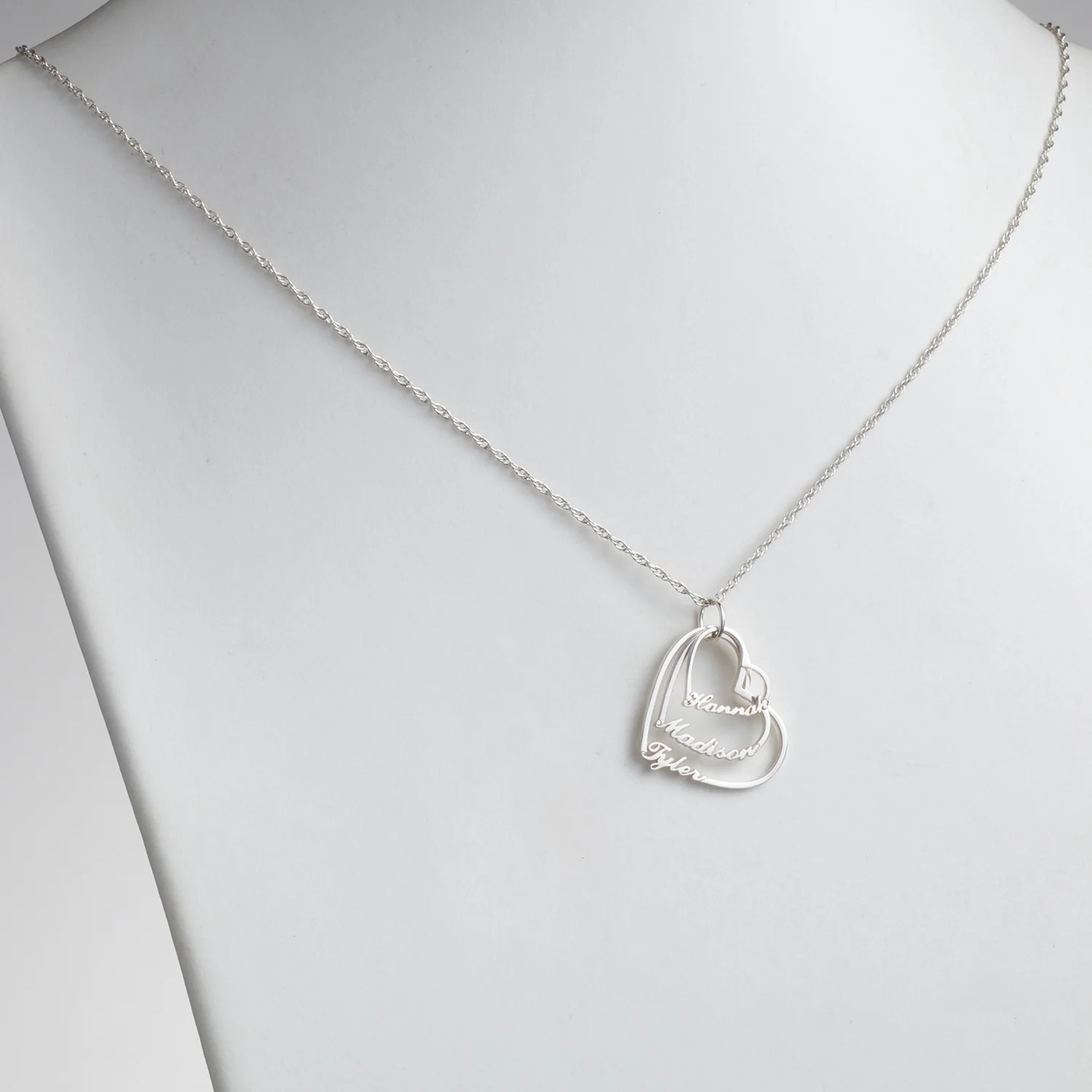 Sterling Silver Script Name with Heart Necklace - 3 Names - Image 2